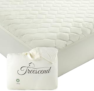 Treescend GOTS Organic Cotton Mattress Protector Queen - Breathable Noiseless 300GSM Quilted Pad, Deep Pocket (Ivory)
