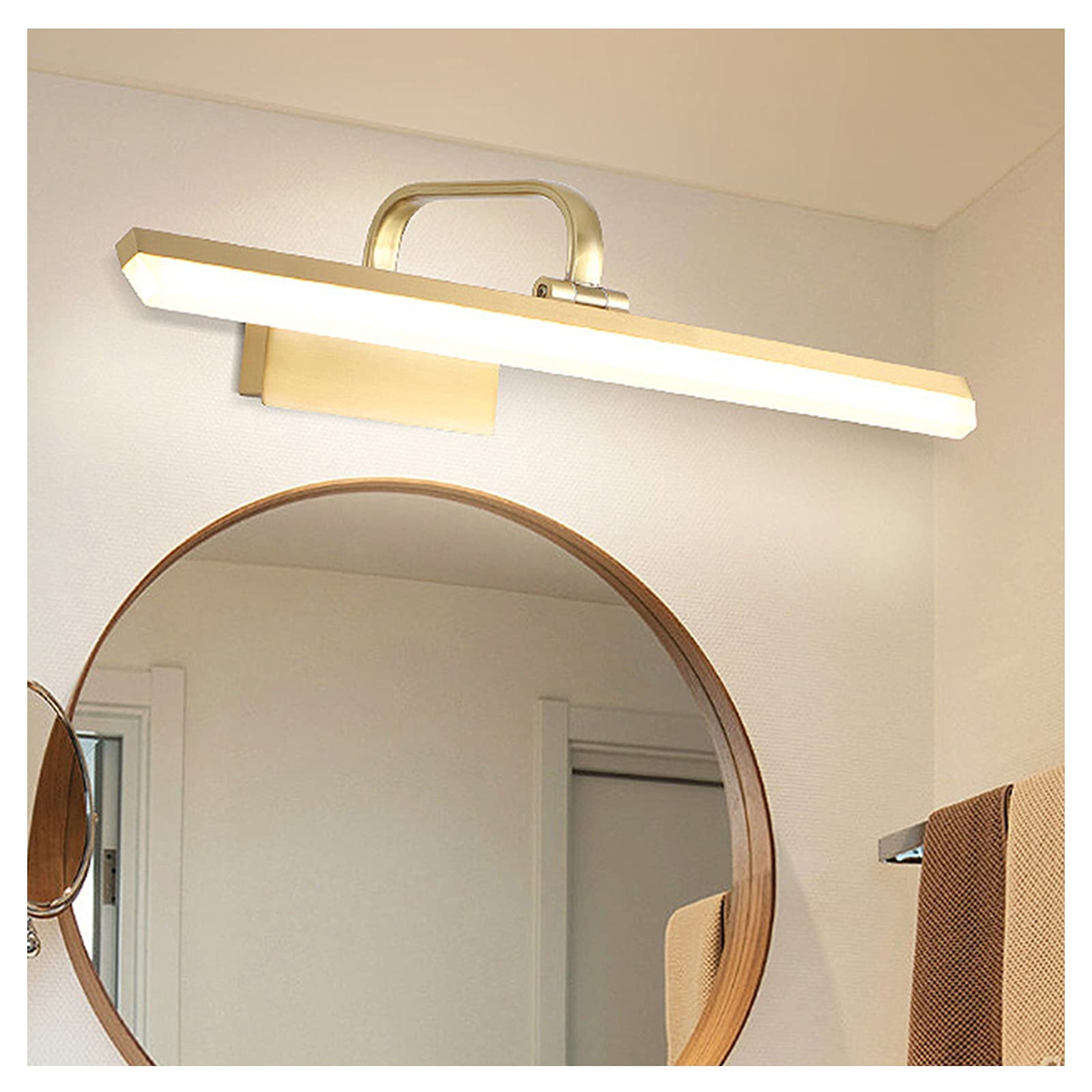 Espejo luz frontal tocador maquillaje LED con lámpara dorada impermeable de cobre 7