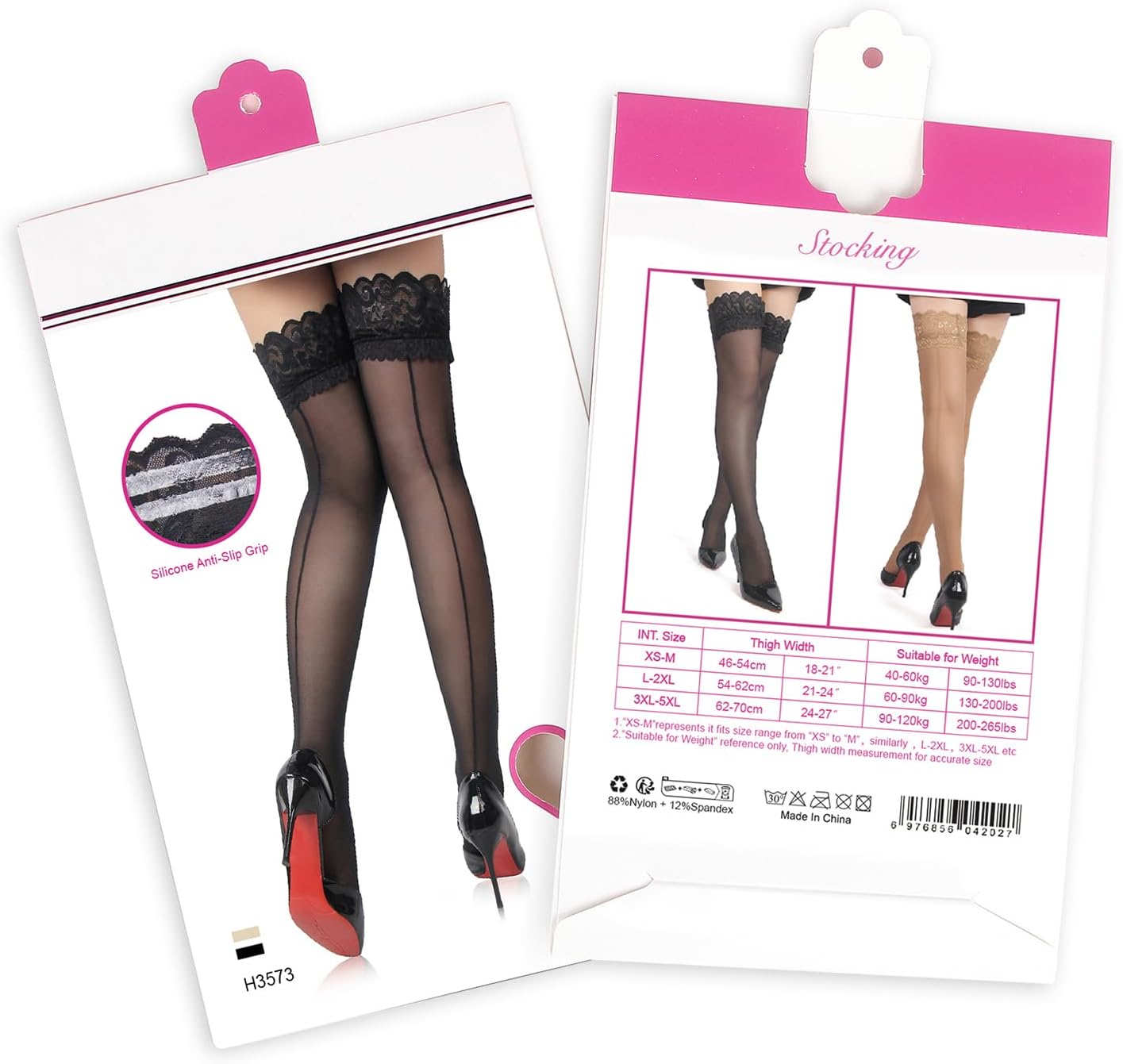 comeondear Black Sexy Sheer Thigh High with Seam Plus Size Overknees Nylon Stockings with Silicone Strap for Women