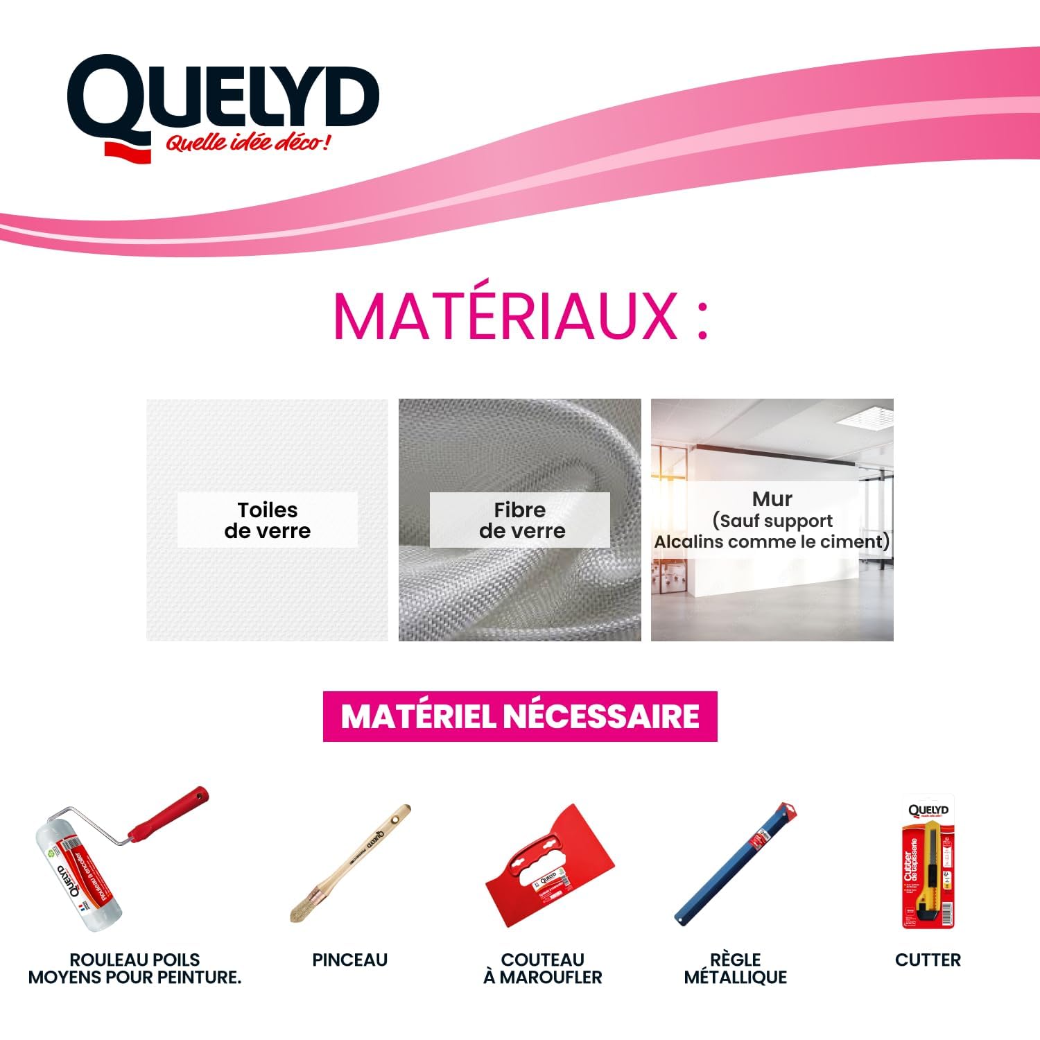 Quelyd Colle Toiles de Verre – Colle Avec Indicateur Coloré – Prête à l'Emploi – Tous Supports Muraux – Toutes Pièces dont Cuisines et Salles de Bain – Sans Solvant – Seau de 10kg (50m²)