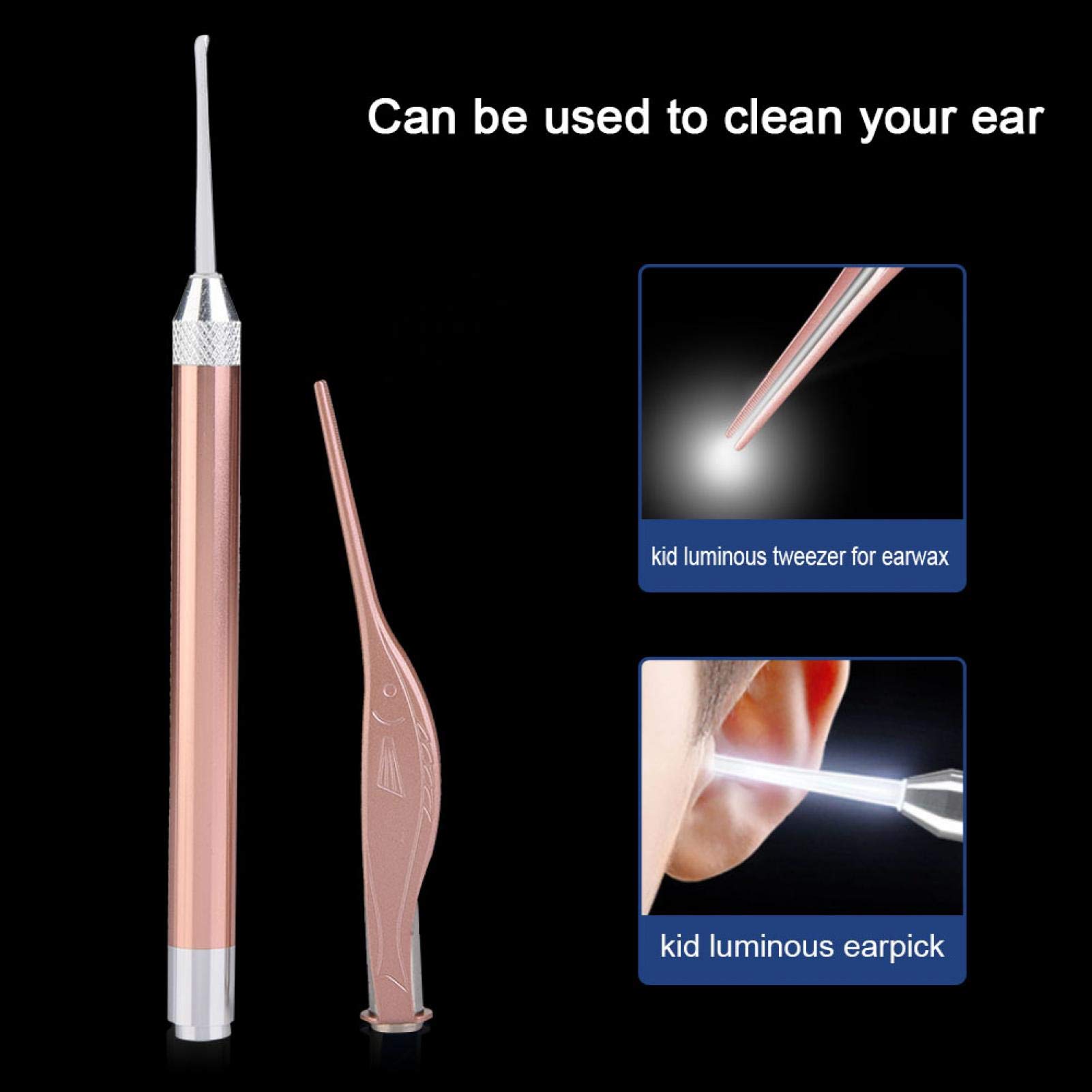 Bambino Cerume Rimozione Impostato Acciaio Inossidabile Luminoso Tweezer Earpick Sicuro Morbido Orecchio Scegliere Cera Addetto Pulizie Scatola per Bambino Pulizia Dell'orecchio(Rose Golden)