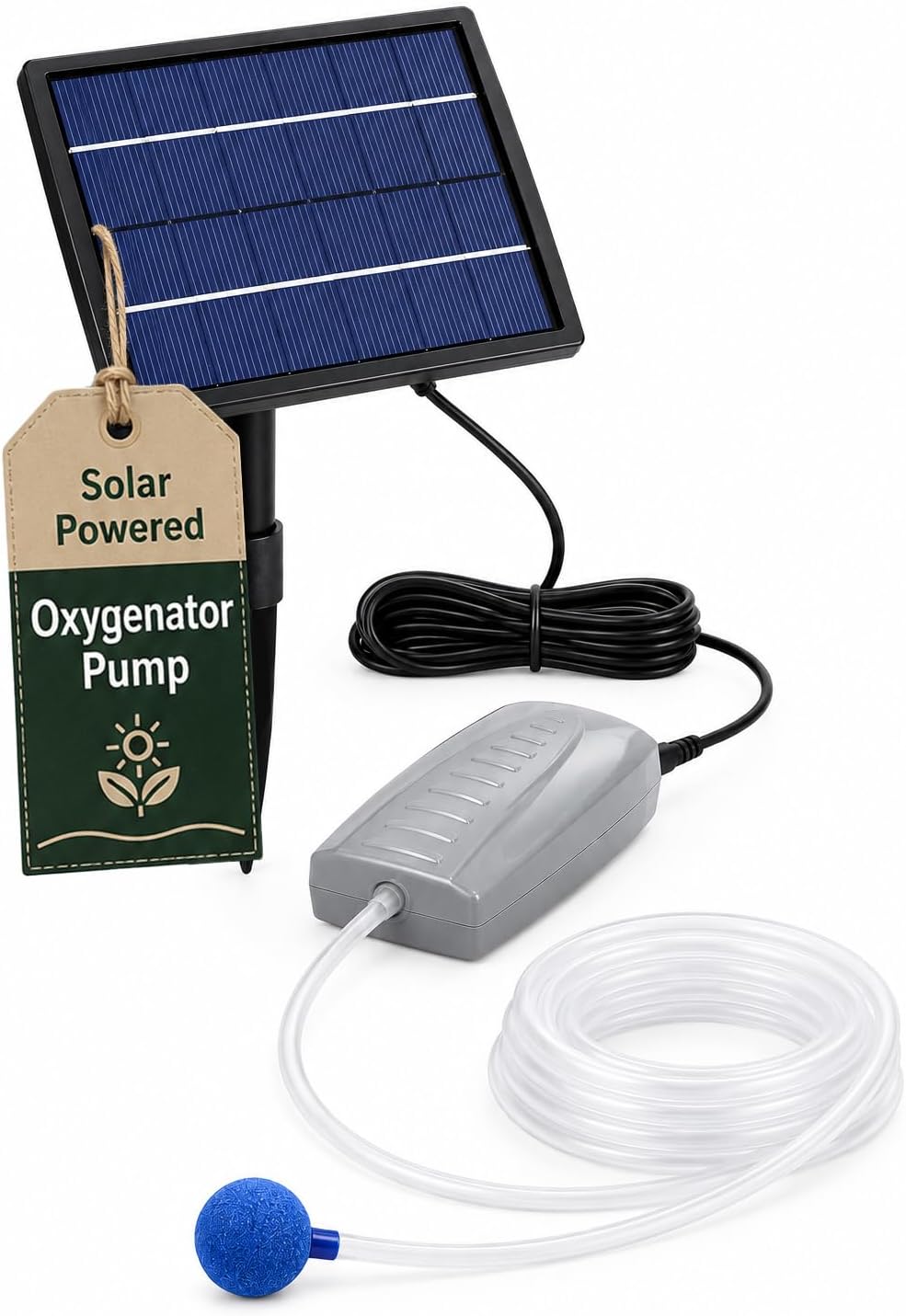 garden mile® Solar Powered Submersible Garden Pond Oxygenator Air Pump Oxygen Aerator Pool Aquarium Tropical Fish Tank Water Fountain Hydroponics 120 Litres Hourly Flow Rate