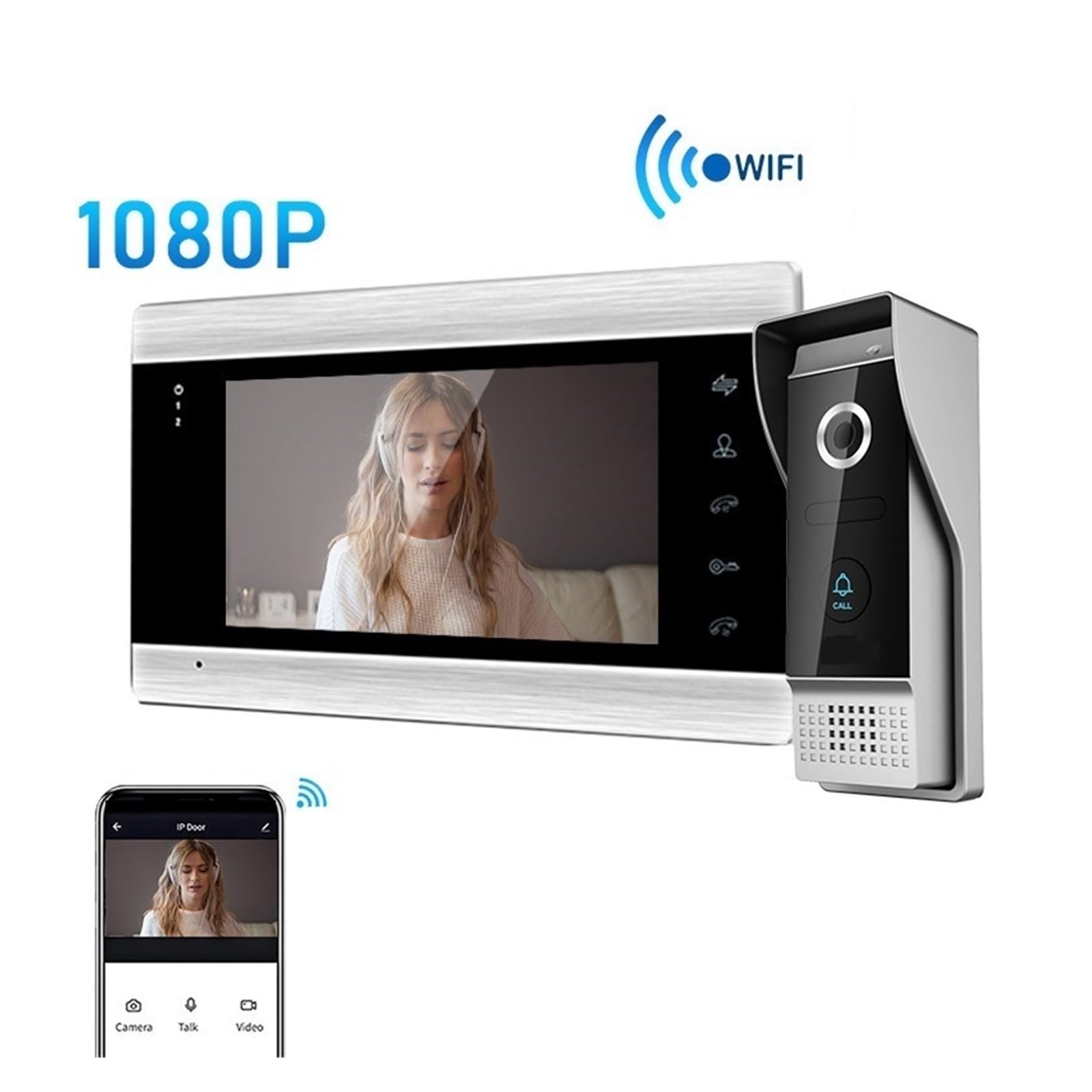 Kit videocitofono da 7 Pollici con Telecamera per Campanello 1080p, Monitor residenziale Wi-Fi, Visione Notturna per Appartamenti