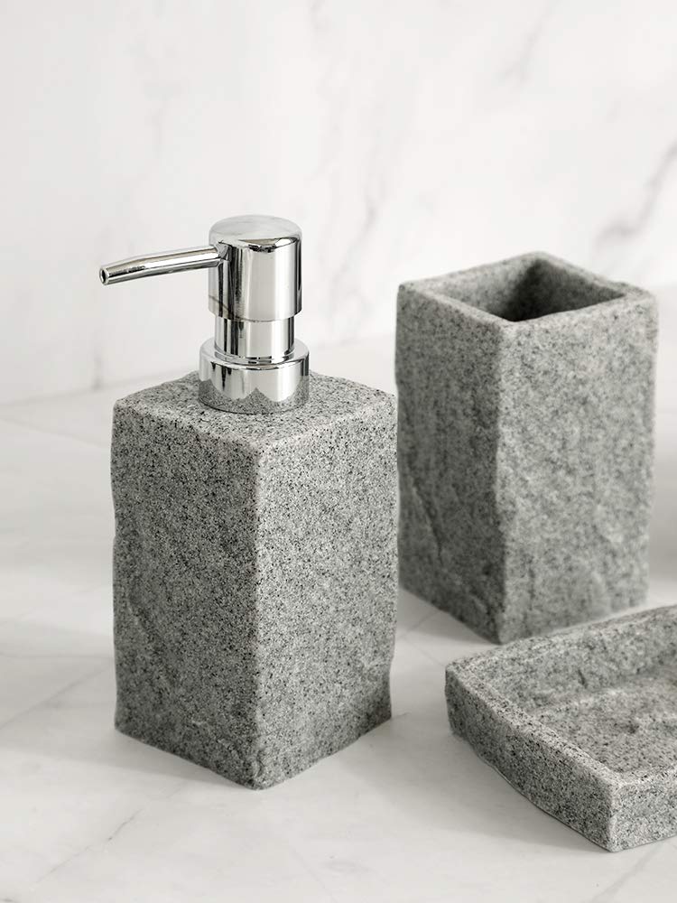 Juego de Accesorios de baño, 3 Piezas Que contienen jabonera, Taza para Cepillo de Dientes, dispensador de jabón, Granito Gris Arena