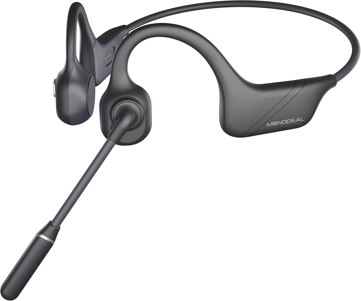 Bone Conduction Headphones with Mic, Bluetooth 5.3 Open Ear Headphones with Noise-Canceling Boom Microphone, Wireless Headset Earphones for Work, Driving, Home Office Commercial | Bluetooth 5.3 Noise-Canceling Boom Microphone, Wireless Headset Earphones for Work, Driving, Home Office Commercial