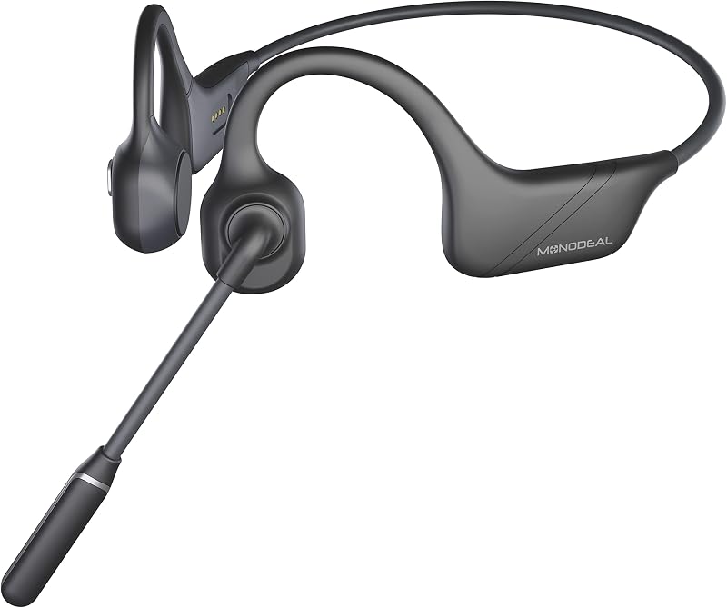Bone Conduction Headphones with Mic, Bluetooth 5.3 Open Ear Headphones with Noise-Canceling Boom Microphone, Wireless Headset Earphones for Work, Driving, Home Office Commercial | Bluetooth 5.3 Noise-Canceling Boom Microphone, Wireless Headset Earphones for Work, Driving, Home Office Commercial