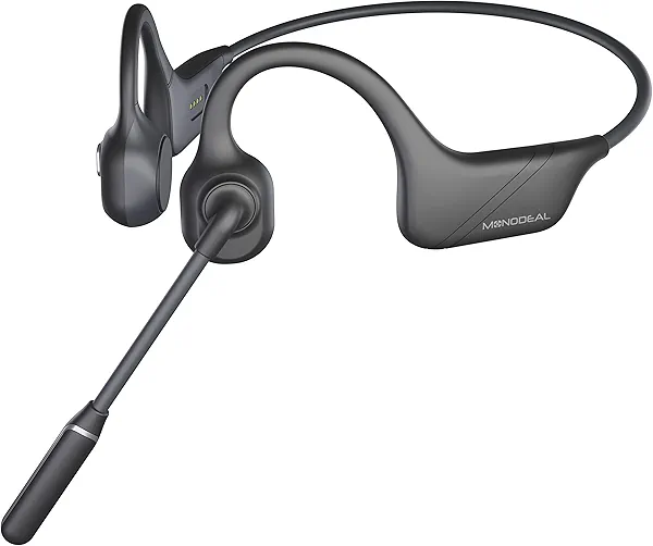 MONODEAL Bone Conduction Headphones with Mic, Bluetooth 5.3 Open Ear Headphones with Noise-Canceling Boom Microphone, Wireless Headset Earphones for Work, Driving, Home Office Commercial
