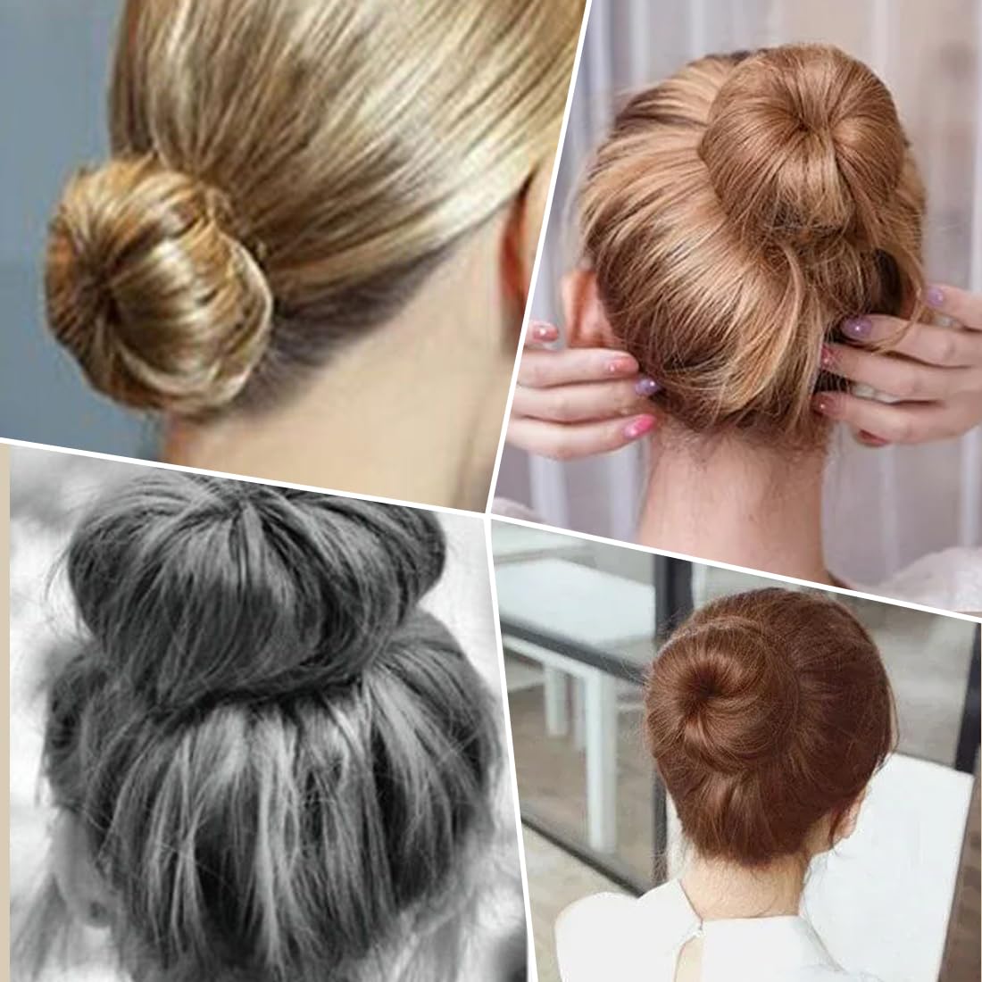 4 Pezzi Chignon per Ciambella + 3 Elastici per Capelli, Facili e Veloci per Capelli, Strumenti per Chignon in Spugna per Capelli