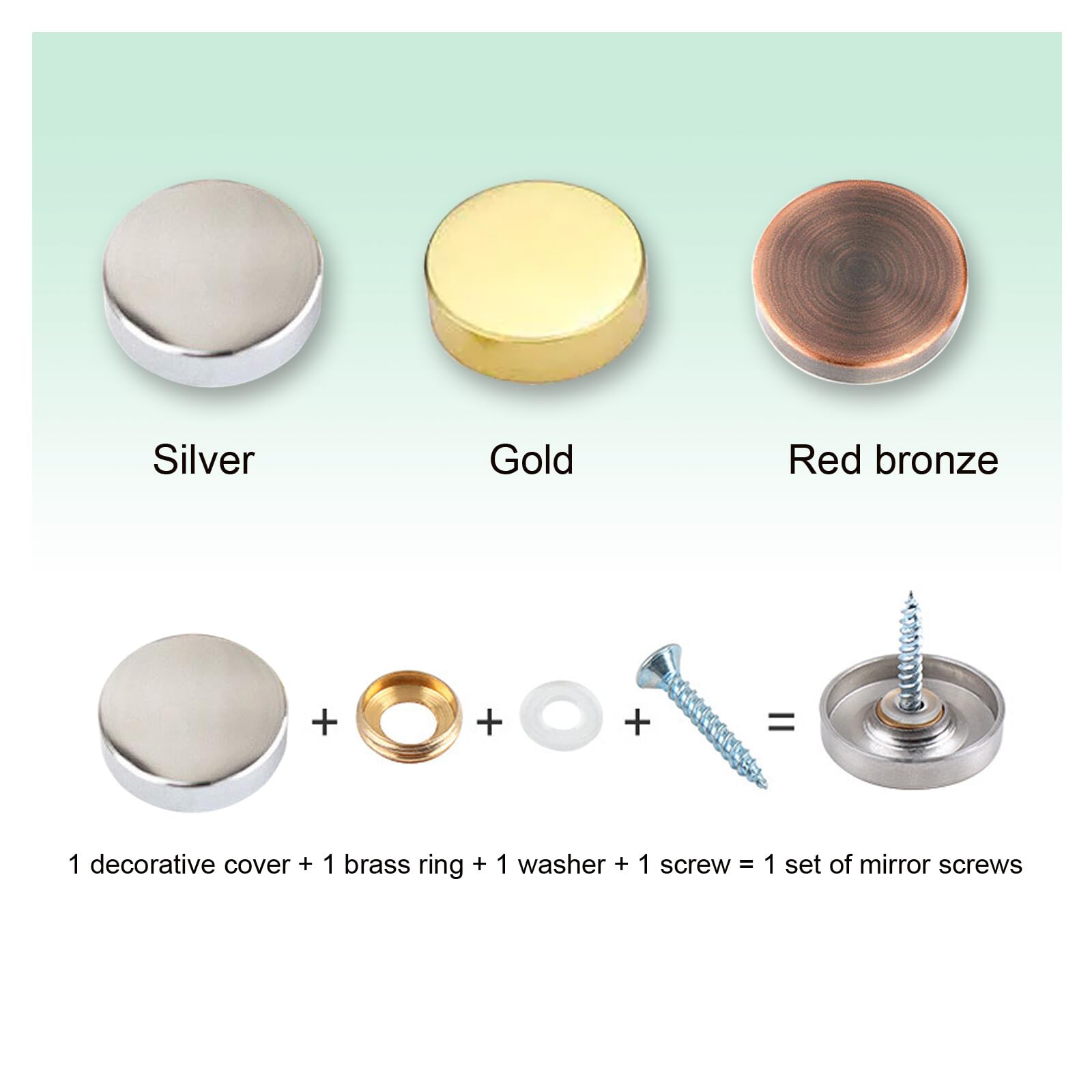 4 Sets Mirror Screws, 18mm Mirror Nails with Decorative Caps, Copper Mirror Covers with Washers for Tables Bath Plates - Image 2