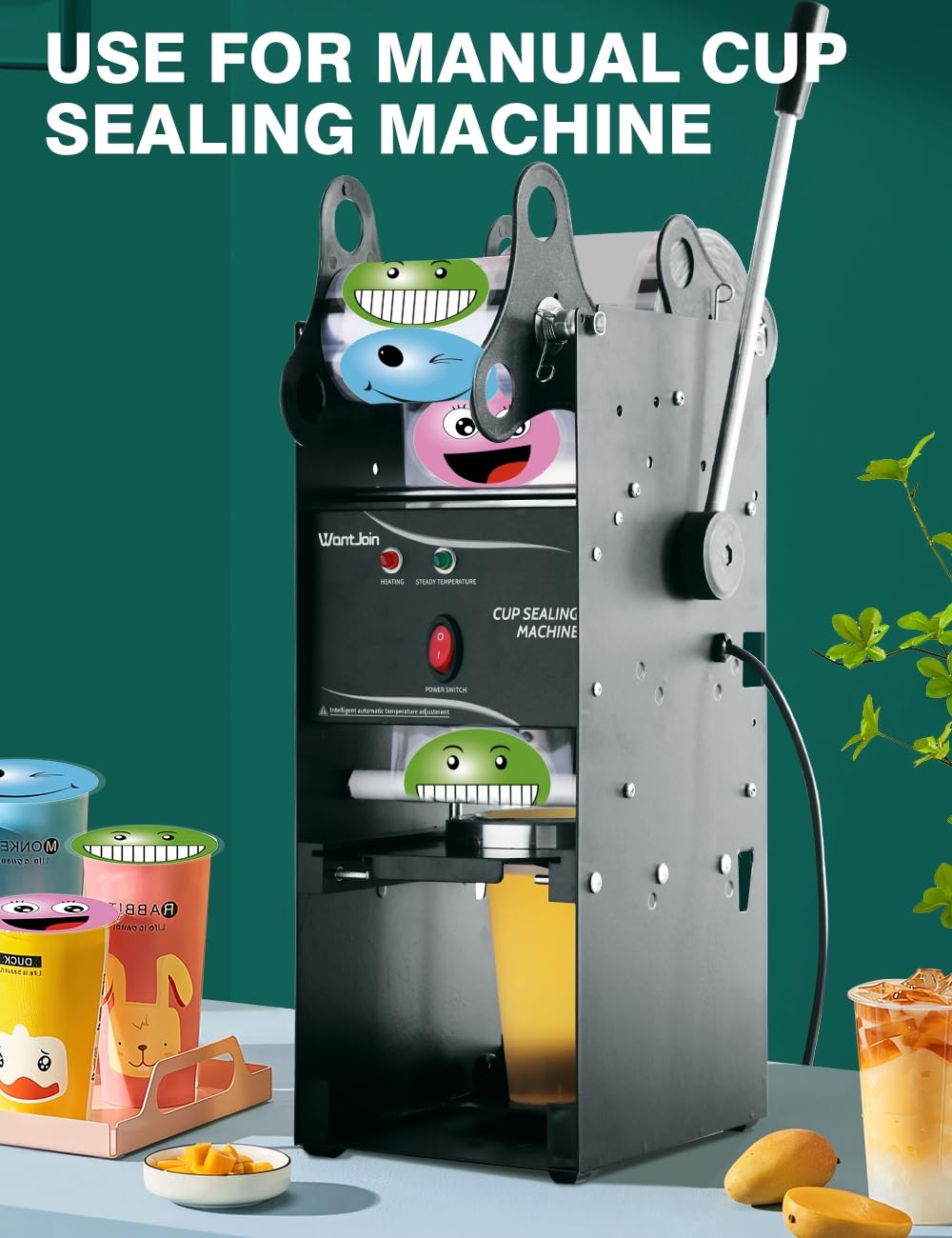 WantJoin 2 rollos de película selladora de tazas, película selladora de tazas de 90-105 mm, 6400 tazas para vasos de plástico PP y papel, película de sellado de tazas de té para cafetería, tienda de