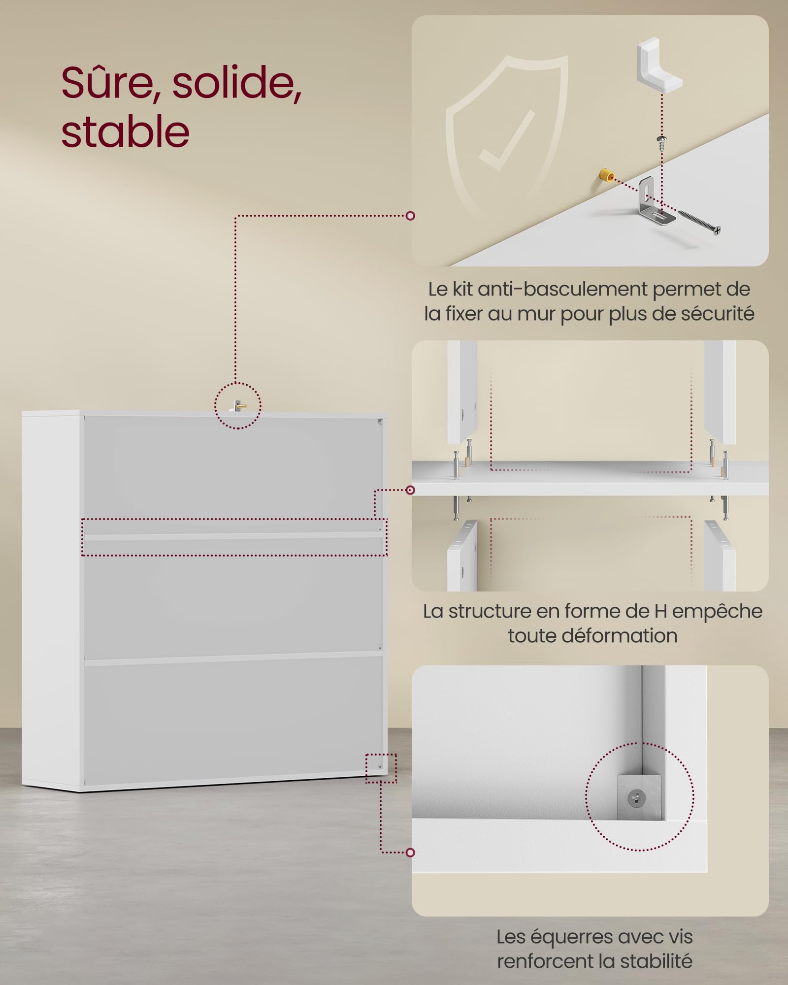 VASAGLE Custos Collection - Bibliothèque, Étagère, Meuble de Rangement, Armoire, 3 Placards avec Portes en Bas, pour Salon, Chambre, Chambre d'enfant, Bureau, Moderne, Blanc LBC33WTV1