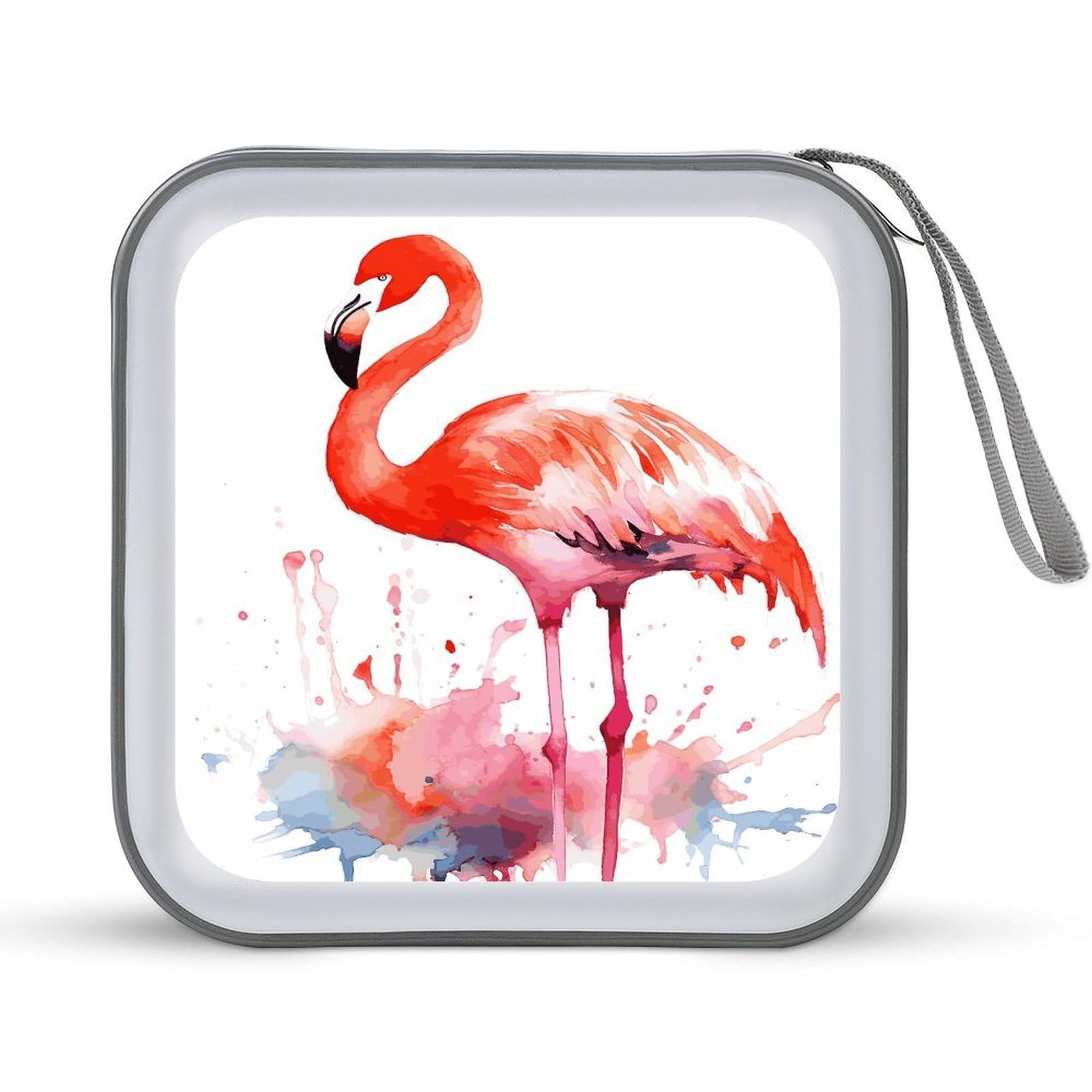 VstaDank Watercolor Flamingos CD Case with Hand Strap Lightweight DVD Wallet Holder 40 Capacity CD/DVD Case Wallet Protective CD Wallet CD/DVD Portable Storage Binder for Car Home Office