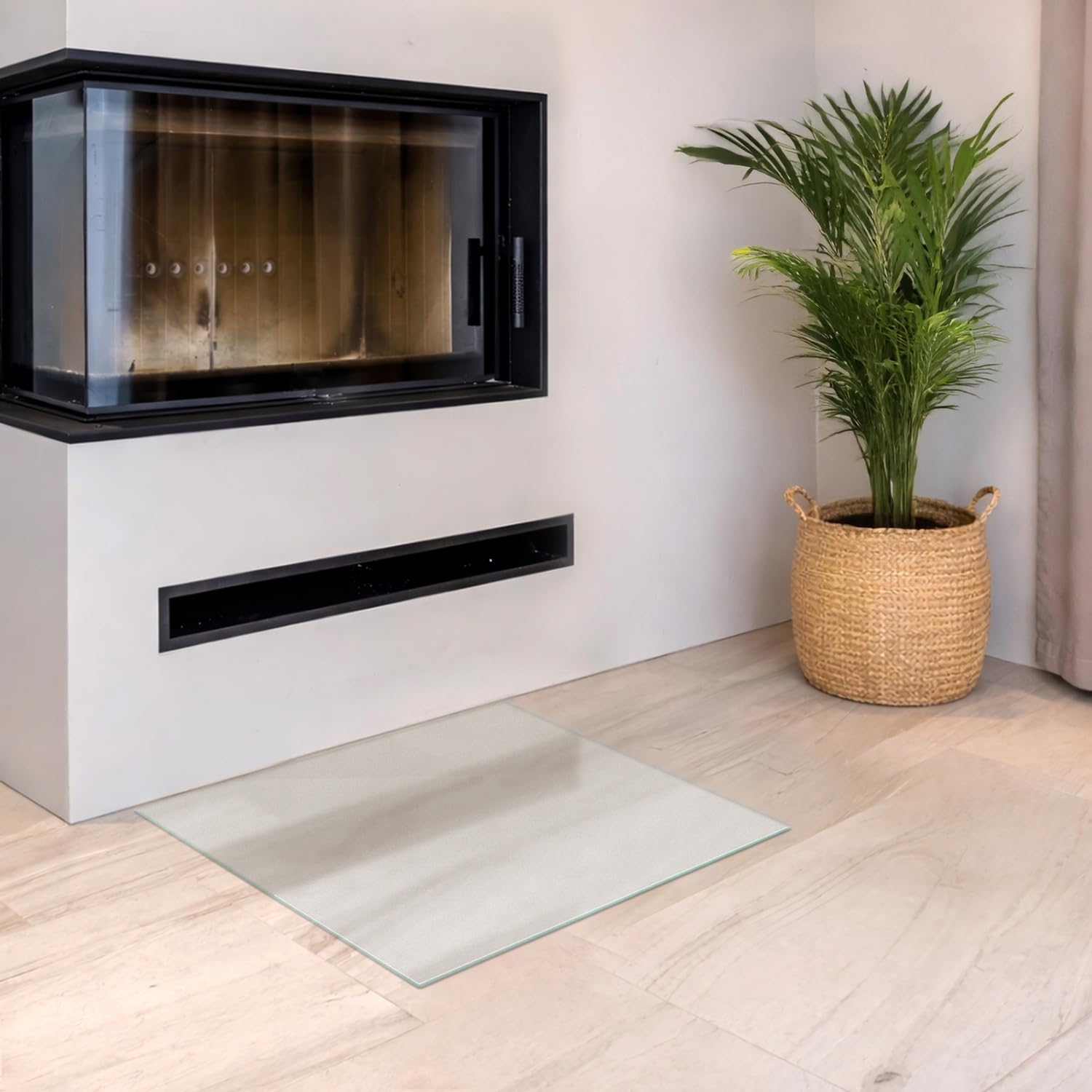 Piastra di Base per Camino Quadrata 60x60 cm | Salvapavimento per Stufe | Parascintille per Protezione Pavimento | Ignifuga per Caminetti | per Legna e Pellet - Vetro Temperato Satinato