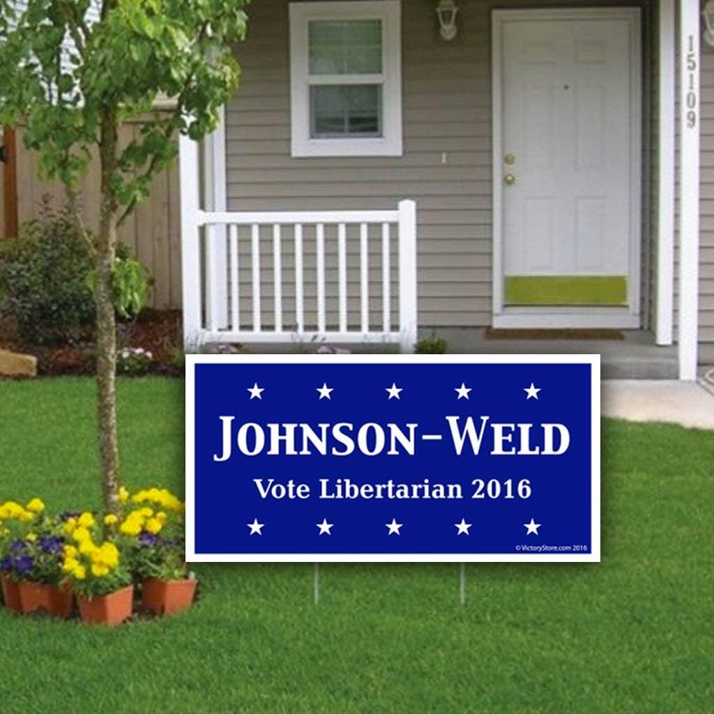VictoryStore Yard Sign Outdoor Lawn Decorations: Johnson-Weld Vote Libertarian 2016, Size 12 inch x 24 inch, Set of 2 with Stakes