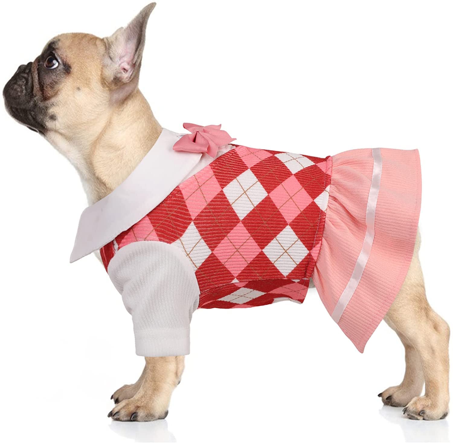 KUTKUT Dog Cat Plaid Dress for Small Pets Puppy Kitten Plaid Ruffle Dog Dress, Small Dogs Girl Summer Dress with Bow, Pet Party & Daily Apparel for Dogs/Cats (Size: L, Aljustable Chest: 47cm) (B0B9JW681W) Amazon Price History, Amazon Price Tracker