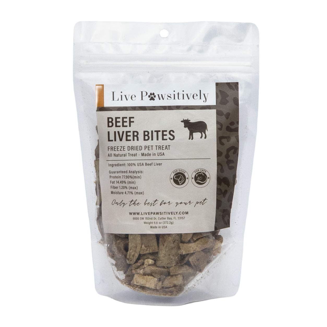 Live Pawsitively All-Natural Treat for Dogs & Cats, Single Ingredient, Picky Eaters, Grain & Gluten Free, Freeze Dried Beef Liver, No Preservatives, Made in USA