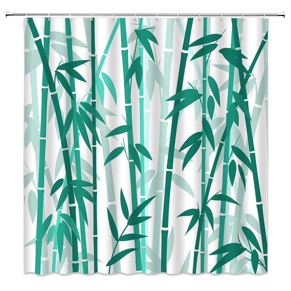 ZKJSMGS Bamboo Shower Curtain Green Bamboo Forest Tree Japanese Asain Art Rustic Wild Nature Plant Scenic Watercolor Fresh Spa Fabric Bathroom Sets with Hooks,Teal