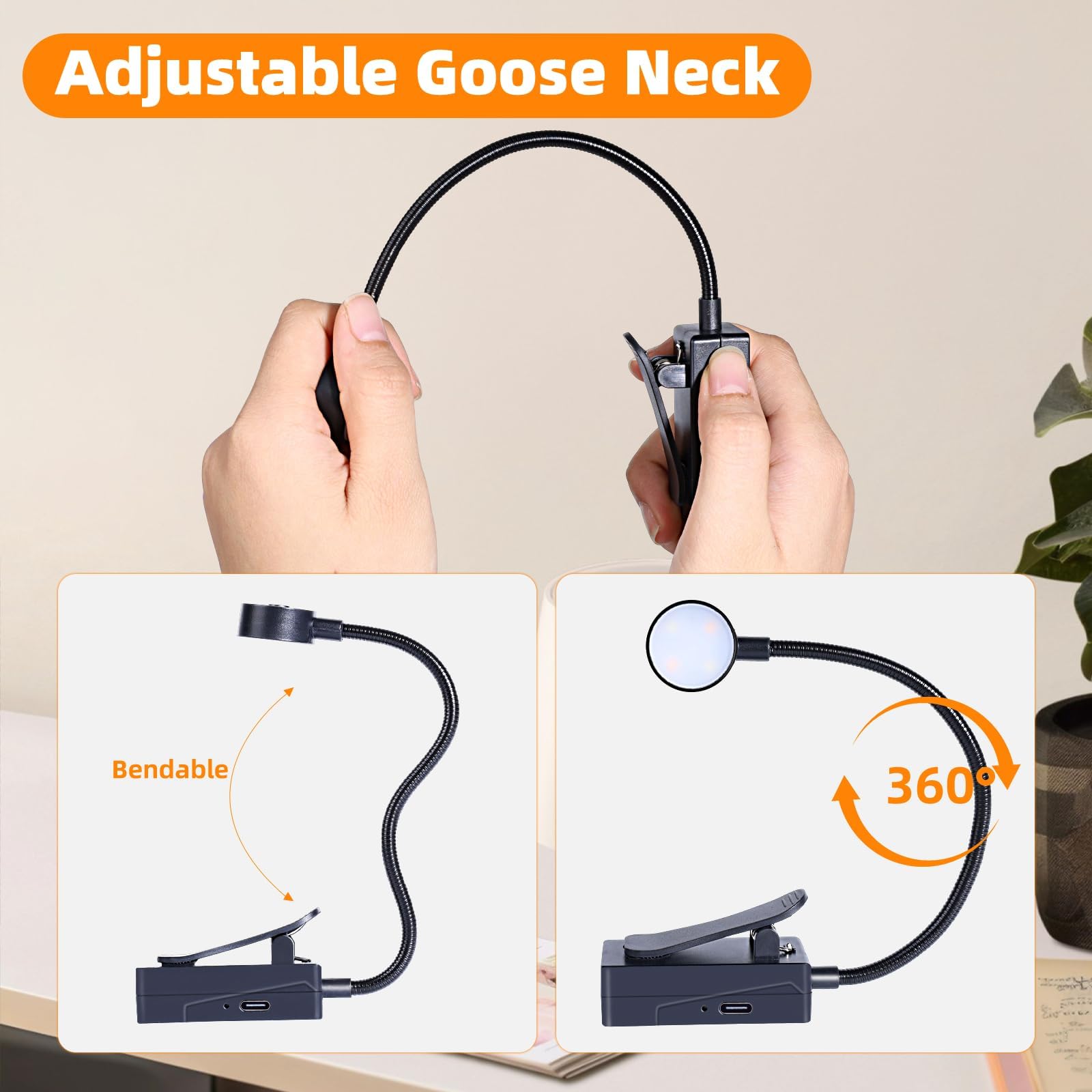 KunHe Lot de 5 lampes de lecture rechargeables à clipser pour livres au lit - Longue durée - 3 modes et 3 niveaux de luminosité - Mini lampes de lecture compactes à chargement USB pour enfants et