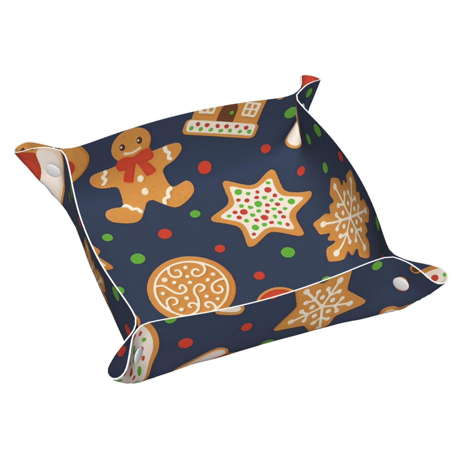 HLBSDM Christmas Gingerbread Cookies & Polka Dots Tray Men's Leather Valet Parking Portable Entrance Trays Bedside Storage Box