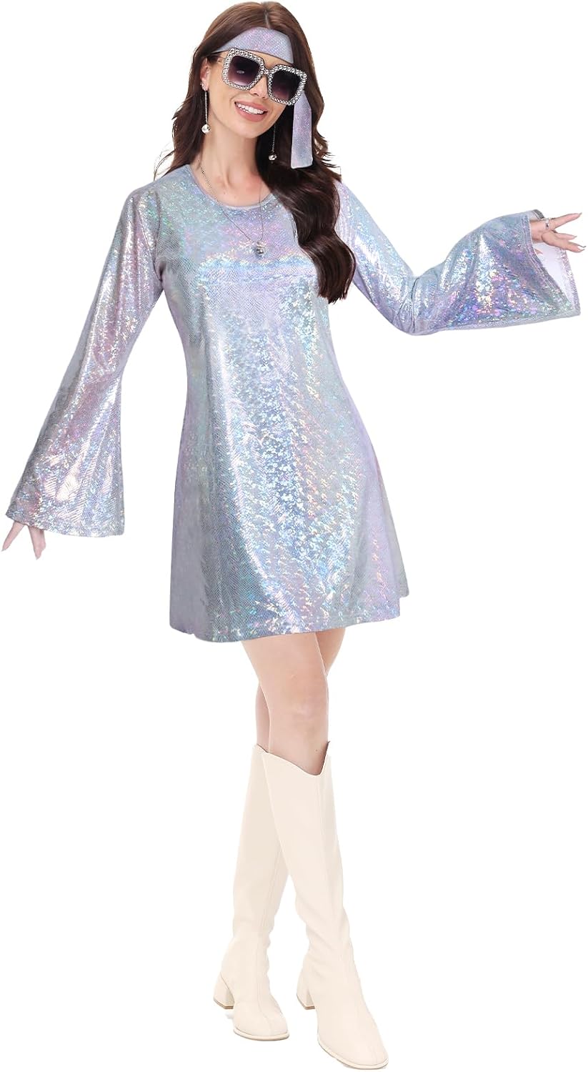 70s Disco Outfit Women - Vintage Sequin Go Go Dance Dress Costume - Shiny Disco Dress for 70's Theme Parties - Image 6