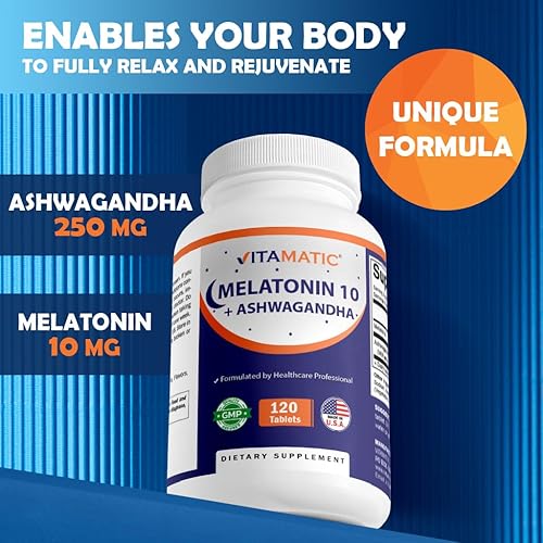 Miniatura 6 de Vitamatic Melatonina 10mg con Ashwagandha 41 Extracto 250 mg 120 Comprimidos
