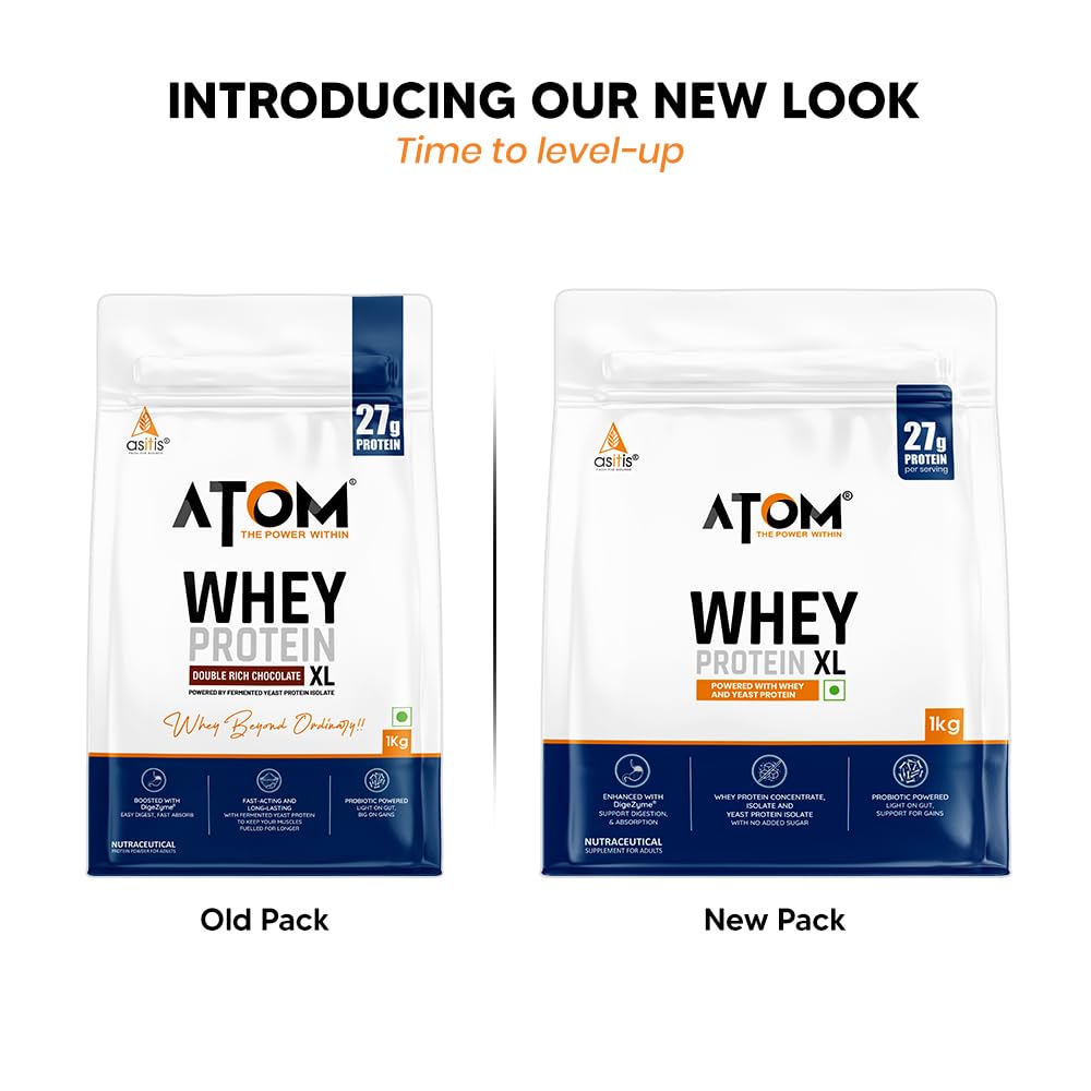 AS-IT-IS ATOM Whey Protein XL - with DigeZyme® & Fermented Yeast Protein I High Absorption, Double Rich Chocolate, 1kg — Amazon image 2