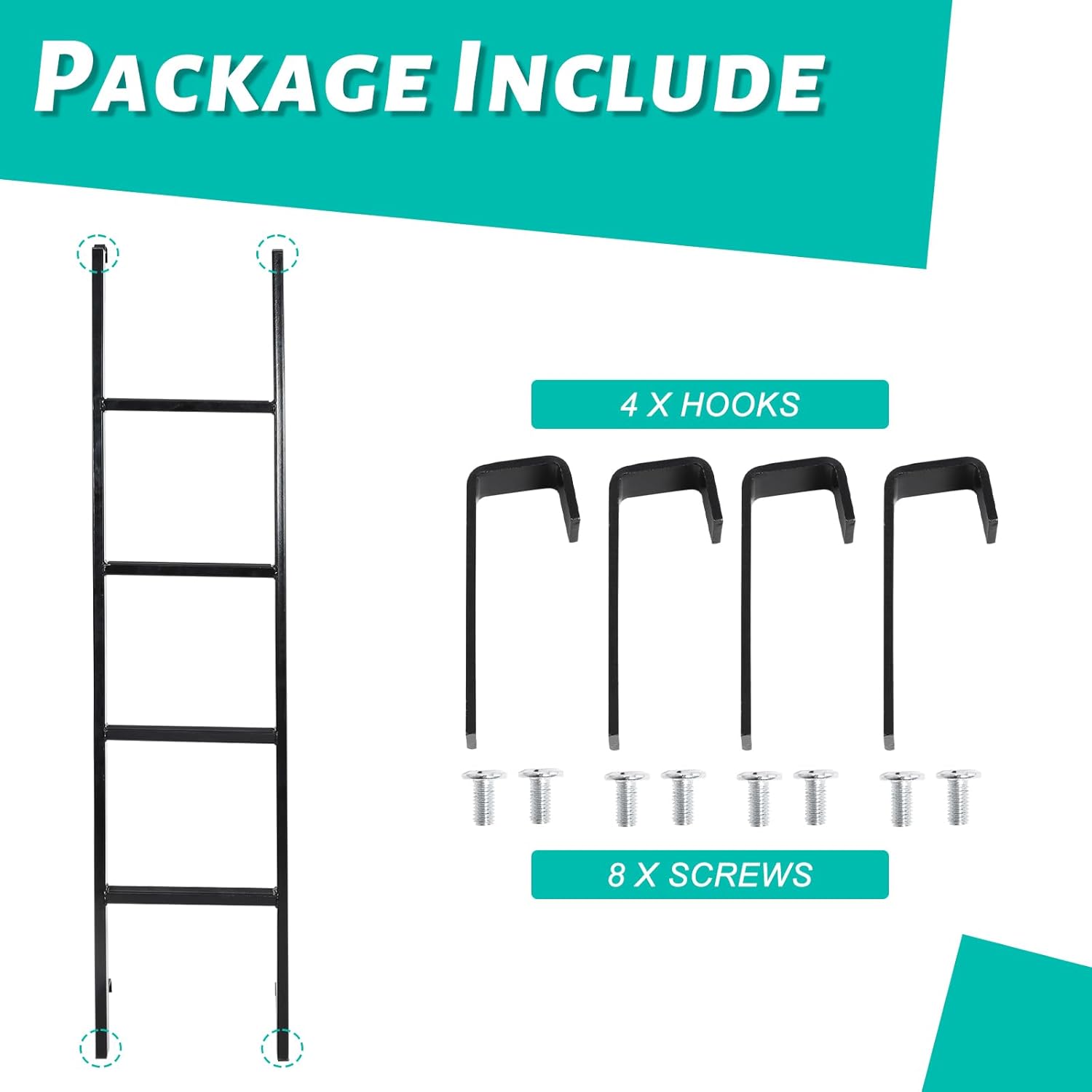 RV Bunk Bed Ladder, Heavy Duty Rv Ladders for Travel Trailers with Hooks and Foot Caps, Twin Bed Step Ladder for Home,Loft,Camper-55 inch