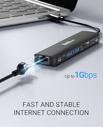 Miniatura 4 de dockteck Hub USB C 4K 60Hz, 7 en 1 USB C PD Ethernet Hub Dongle con 4K 60Hz HDMI, 1Gbps Ethernet, 100W PD, 2 USB 3.0, SDMicro SD para MacBook AirPro