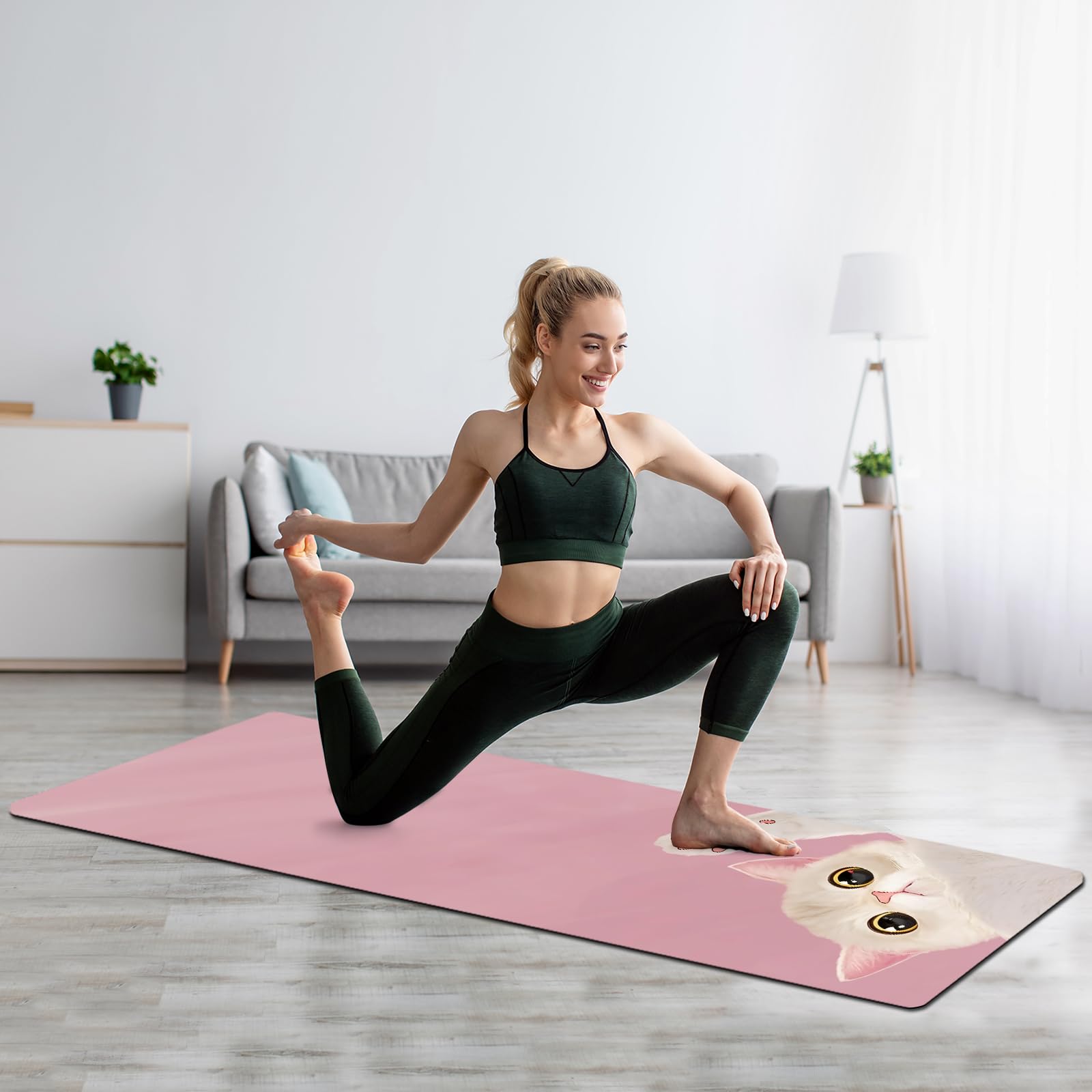Haquno Extra Thick Yoga Mat 6mm - Non-Slip Exercise Mat for HIIT Pilates & Home Workouts & Workout with Free Carry Strap(pink cat) - Image 6