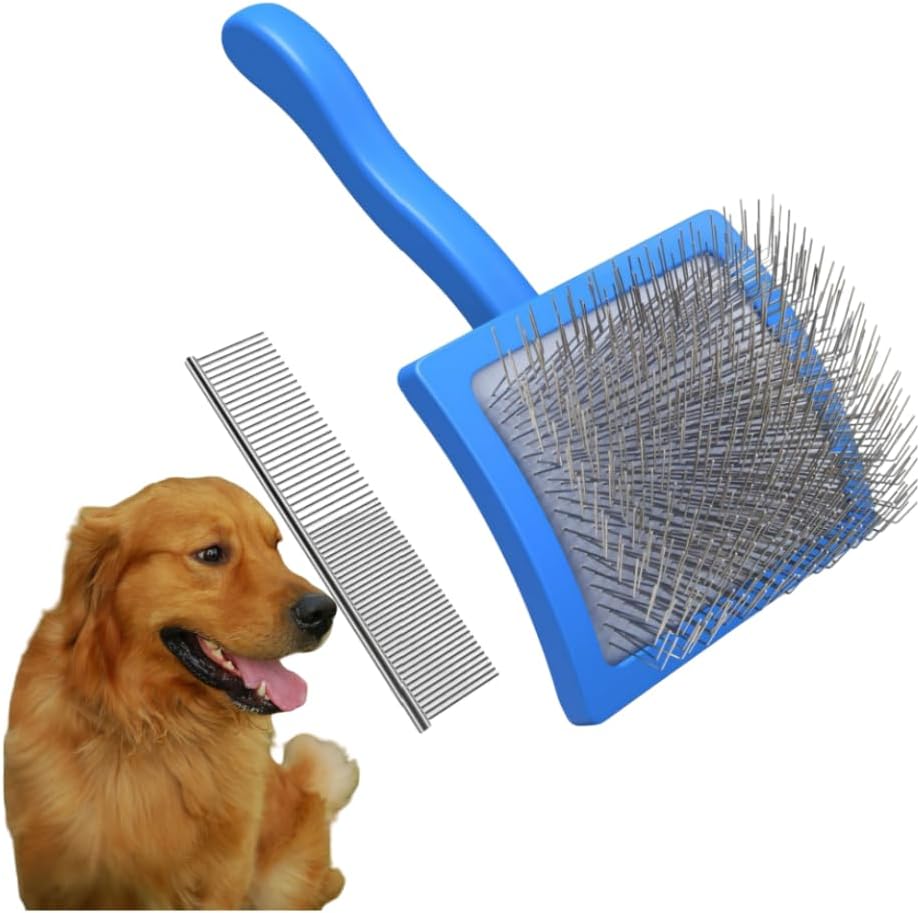 2 PCS Slicker Brush for Dogs & Pet Comb,Professional Dog Grooming Brush,Extra Long Pin Dog Grooming for Curly Hair Goldendoodles, Removes Long and Loose Hair & Undercoat