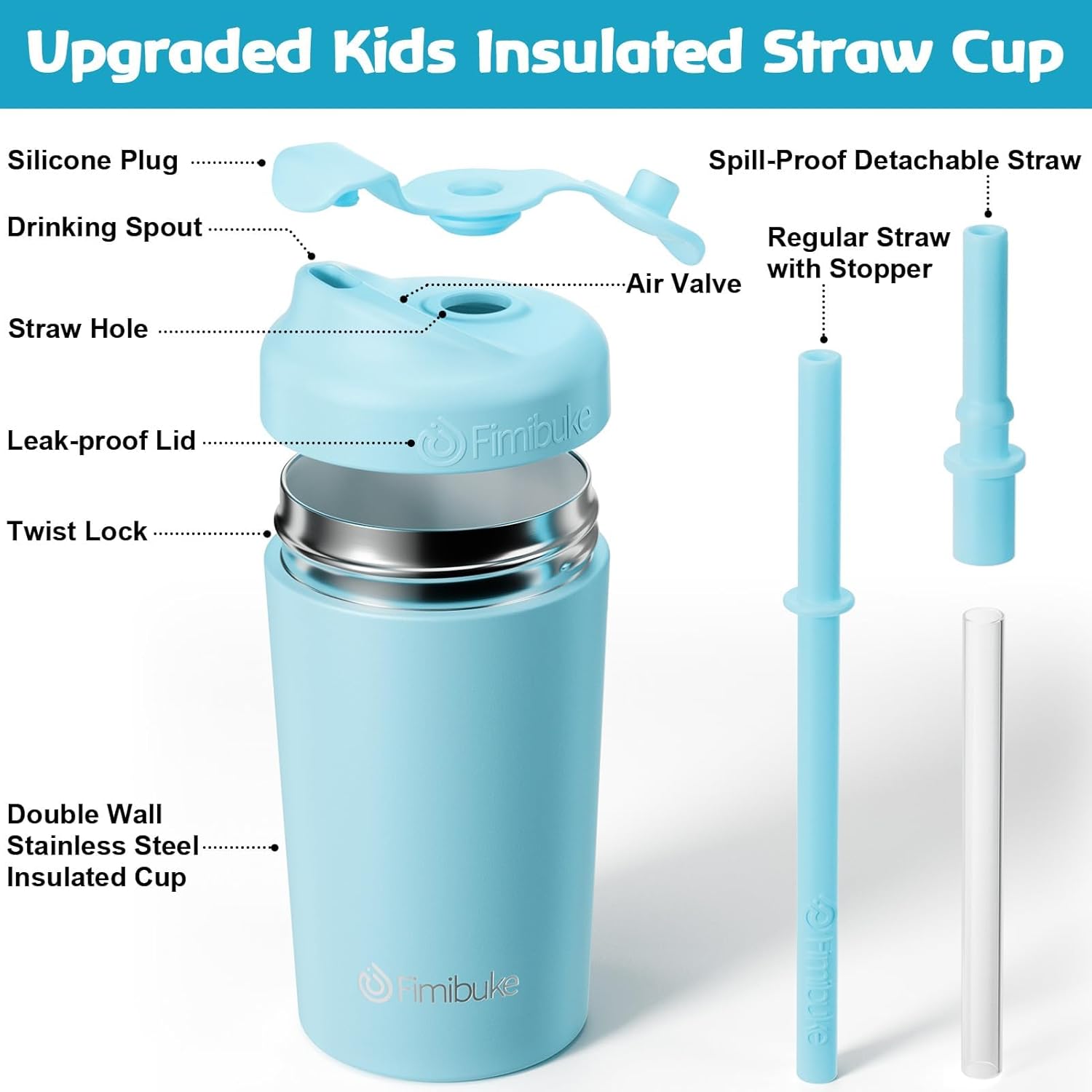 Fimibuke Kids & Toddler Cups, 10 OZ Spill Proof Straw Cups for Toddlers, 2 Pack Leak-Proof Kid Insulated Tumbler with Screw-On Lid & Silicone Straw with Stopper, Stainless Steel Sippy Cup for Girl Boy - Image 2