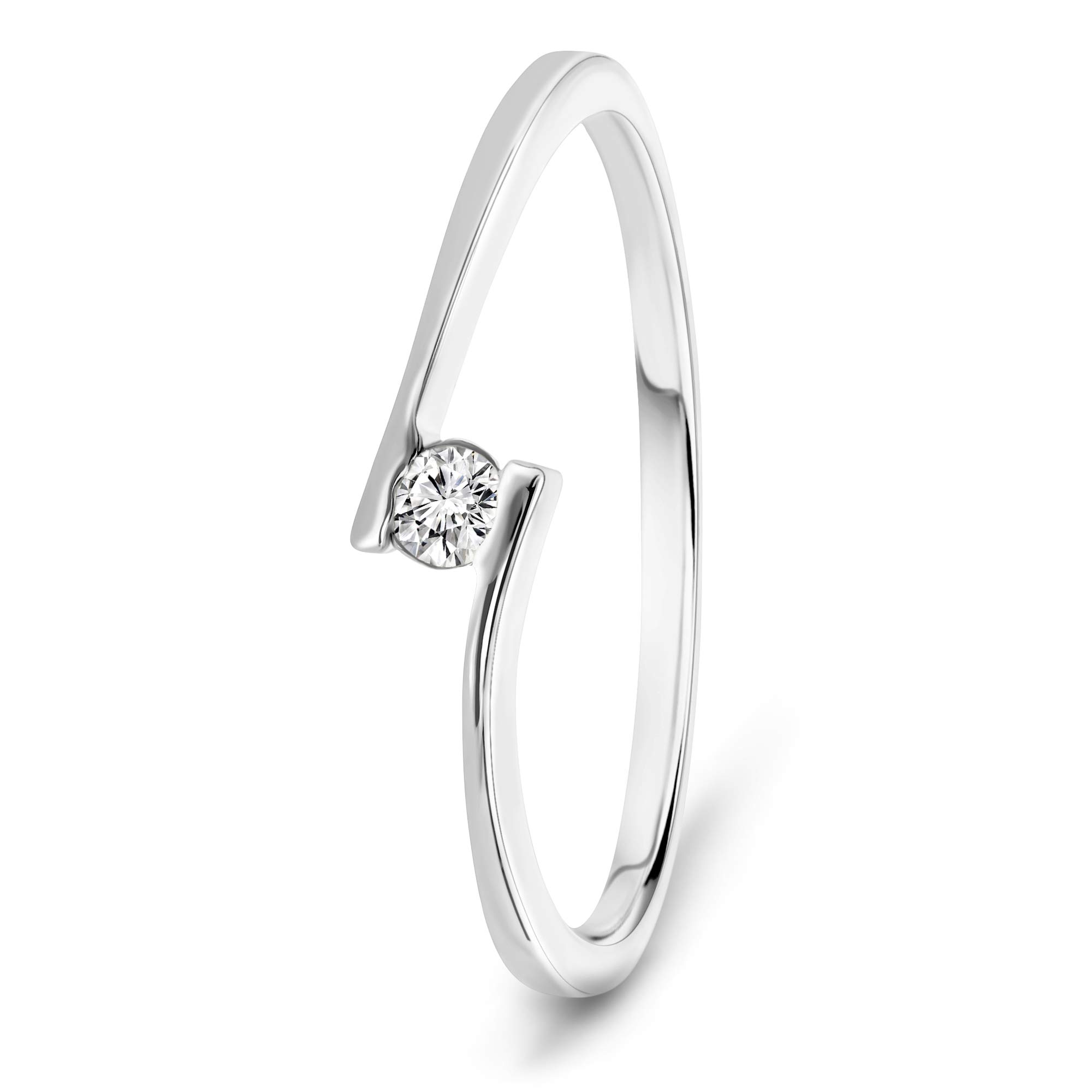 MIORE Anillo solitario de compromiso en oro amarillo/blanco 9 quilates 375/1000 con diamante natural talla brillante de 0,05 quilates