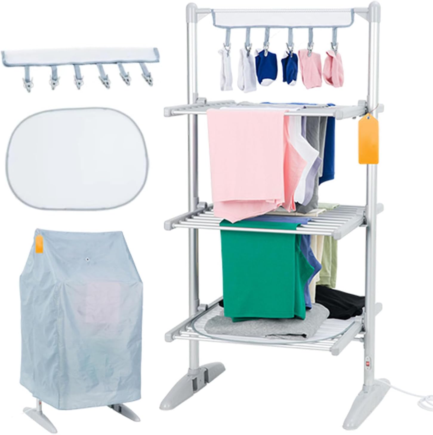 Electric Heated Clothes Airer with Fabric Cover & Hanging Clips | 3-Tier Foldable Design | 30kg Load Capacity | Constant 40-55℃ Temperature | Ideal for Drying Towels & Delicates