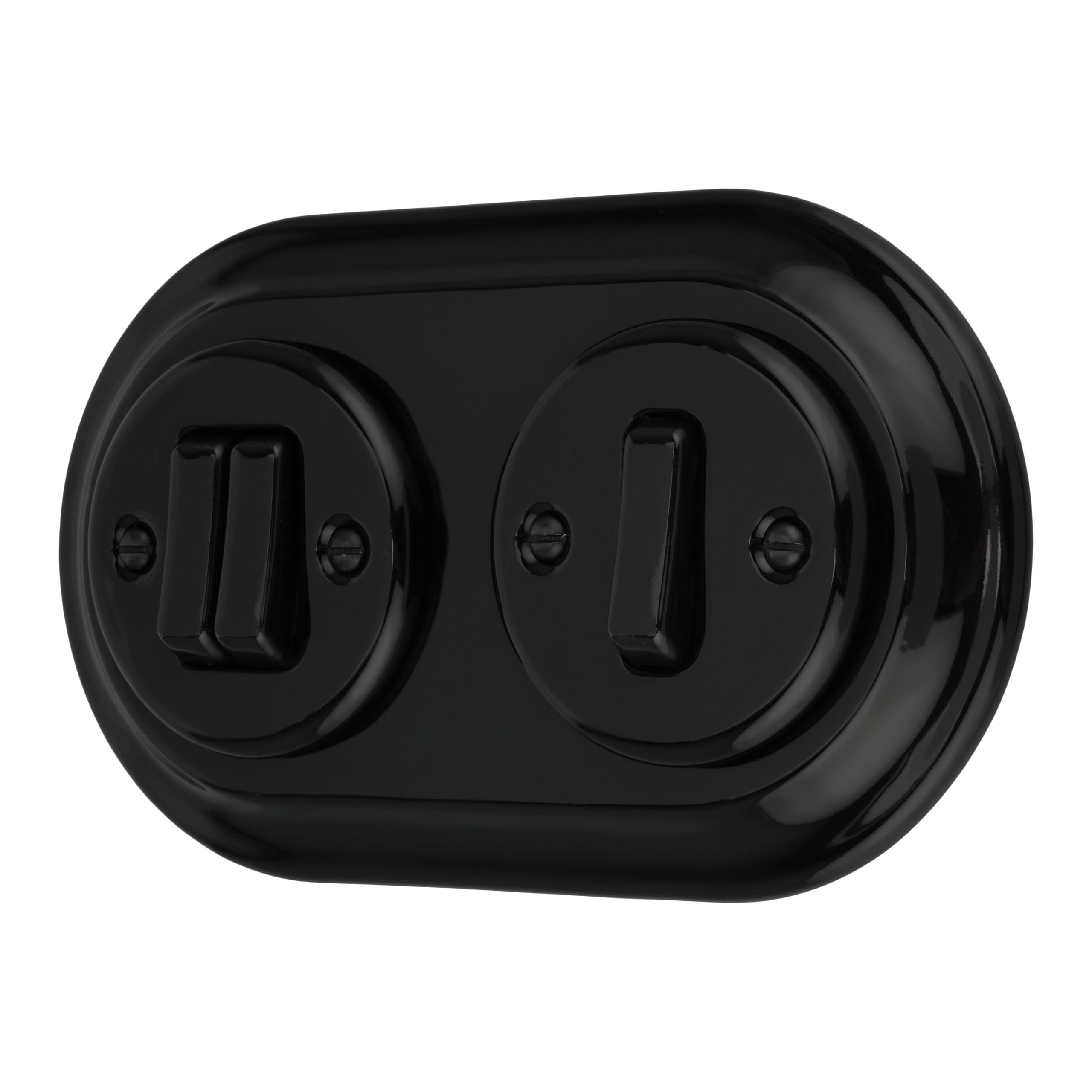 Unterputz Porzellan Retro Schalter, Doppelschalter, 2-fach, All-in-One, SET Serie PR1 schwarz
