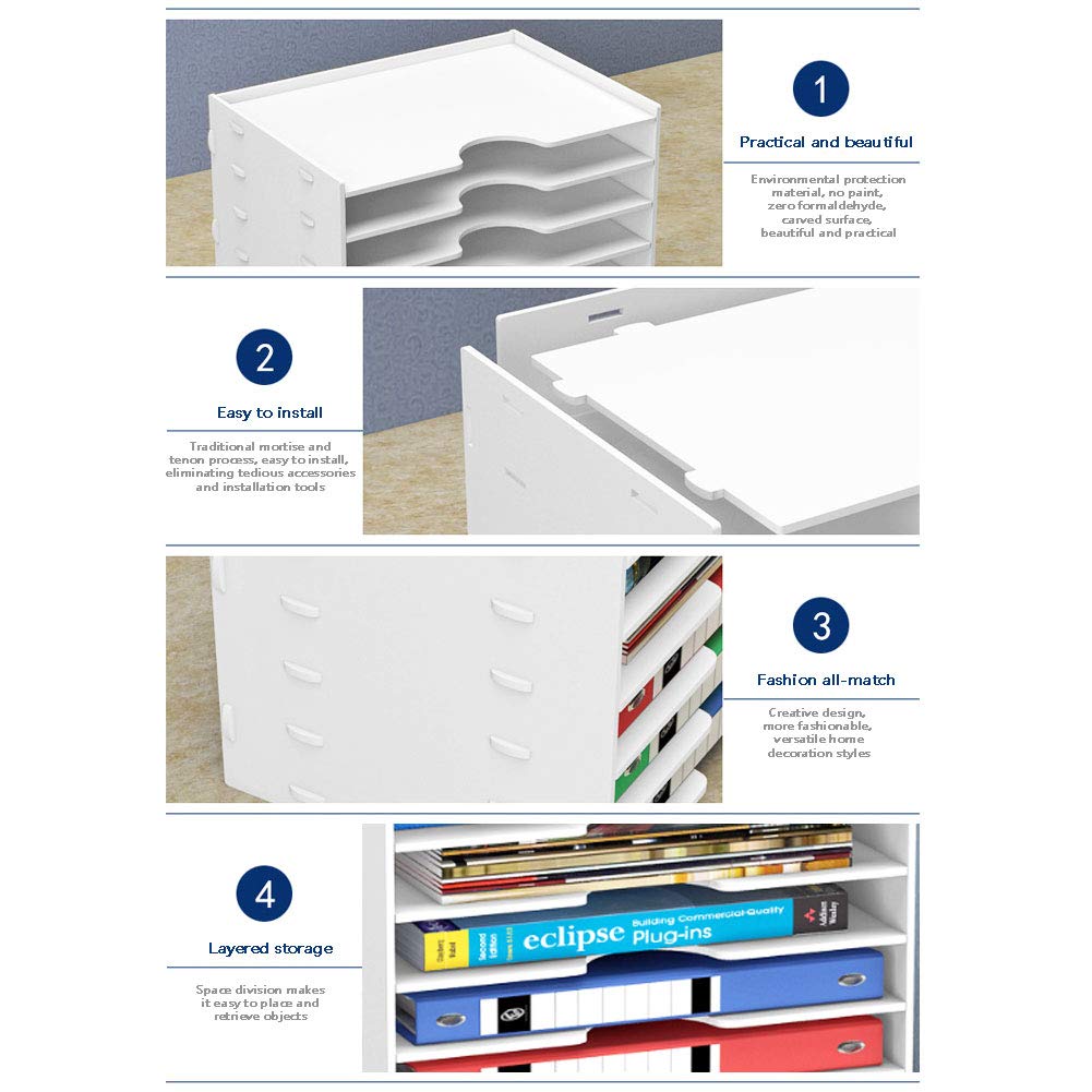 Vaschette Porta-documenti Ufficio, Porta-corrispondenza, Porta Documenti da Ufficio in Legno con 4/6/8 Divisori, per Lettere, Fogli A4, Libri e Documenti,Four floors