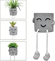 1PCS Cute Smiley Hanging feet Grey Cement Flower pots, Mini Succulent planters, Fun pots for Home and Room Decor (Grey / 1 Set)
