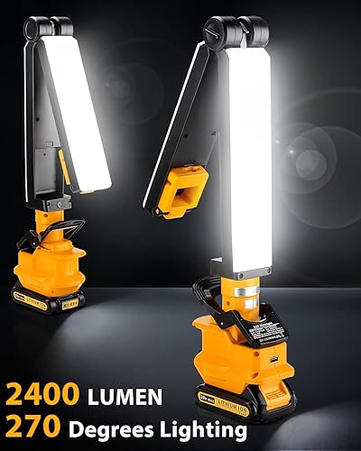 Miniatura 3 de DTEZTECH Luz de 20 V para batería de iones de litio Dewalt de 20 V, linterna de 30 W 2400 lúmenes con ganchos y clips de montaje integrados, luz de