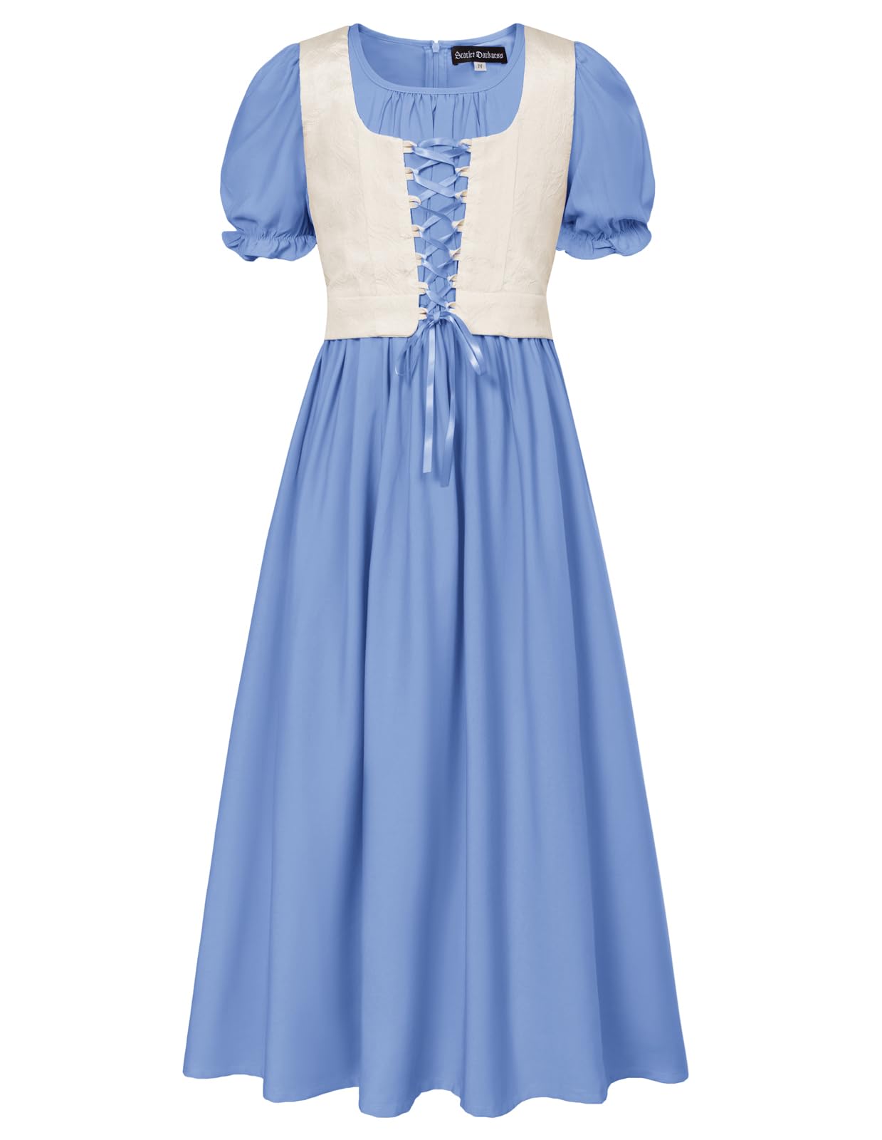 Scarlet Darkness Renaissance-Kleid für Mädchen, kurze Puffärmel, lange Kleider, Blumenmädchenkleid, Größe 7–14