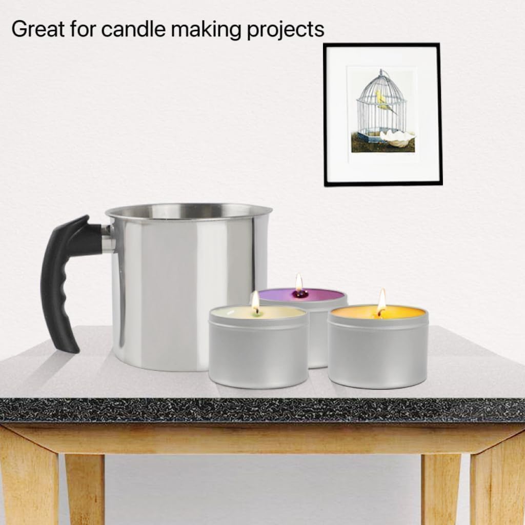 Harnico Candle Making Pouring Pot 1.3L Wax Pouring Pot Candle Making Pitcher with Heat-Resistant Handle and Dripless Pouring Spout Design with Candle Jars, Wicks, Stickers, Centering Device