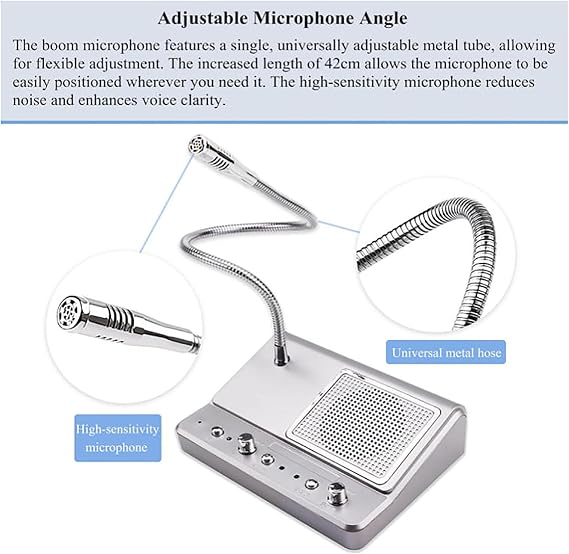 Window Intercom System, Dual Way Window Microphone Intercom Speaker, with 10W Square Extension, Independent Volume Adjustment, Suitable for Places with Anti Theft Glass
