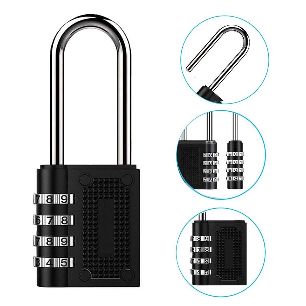 candado código de bloqueo candado Candado, candado con código, candados for equipaje, seguridad, paquete de 2 candados con grillete largo, candado con combinación de 4 dígitos, candado con combinación