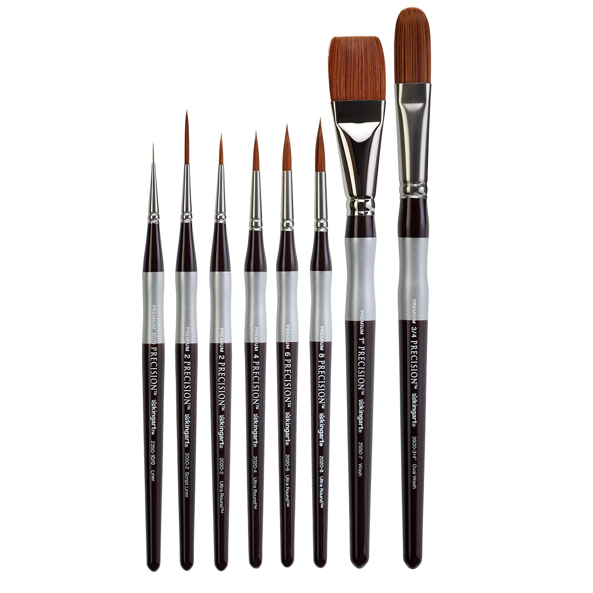 KINGART 1070C Premium 8 Pc Precision Brush Set