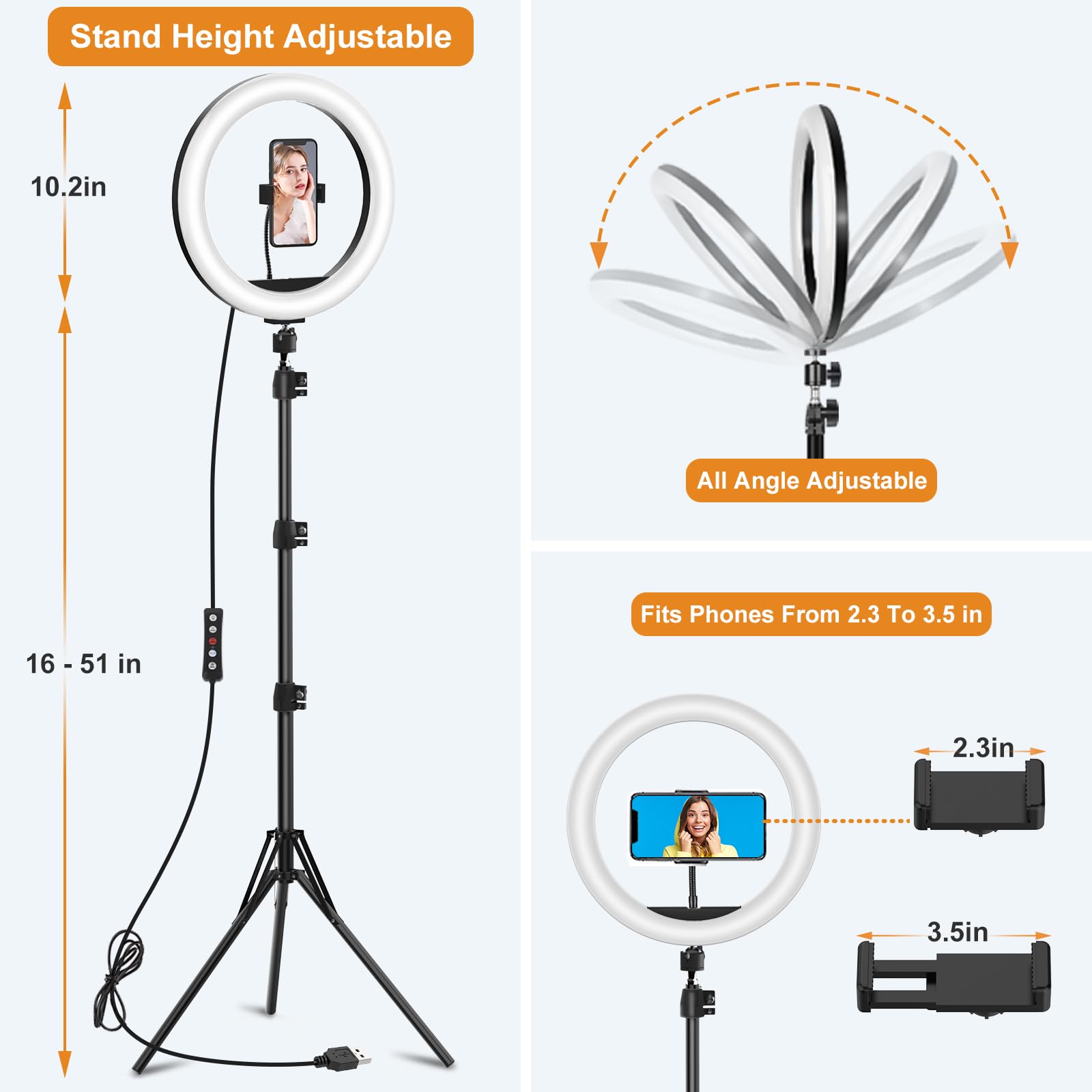 Luce ad anello per selfie da 10,3", con supporto e supporto per telefono, treppiede da 160 cm, modalità 96 RGB | Telecomando per iPhone e fotocamera Android. Luce LED alone per foto, registrazione video, TikTok. Luce circolare dimmerabile