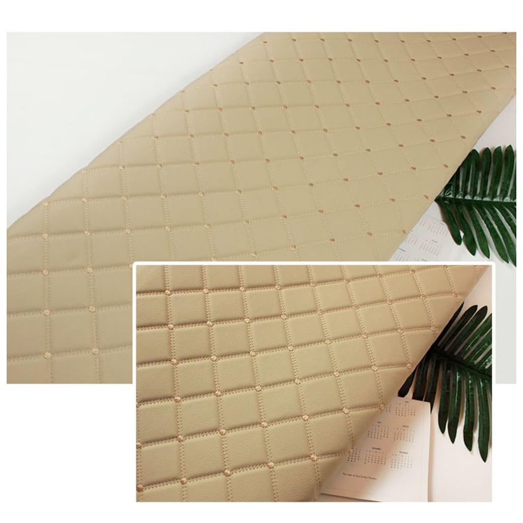 JNTFNE Faux Leather Fabric Leatherette Premium Soft Feel Material Vinyl Cloth Upholstery Width 160cm, Quilted Diamond Stitch Padded Cushion Linen Wadding for DIY Sewings(Beige,1.6x2m)
