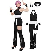 DAZCOS Polyurethane Cosplay Costume for Women Black Tops and Pants Full Set Outfits for Halloween Party