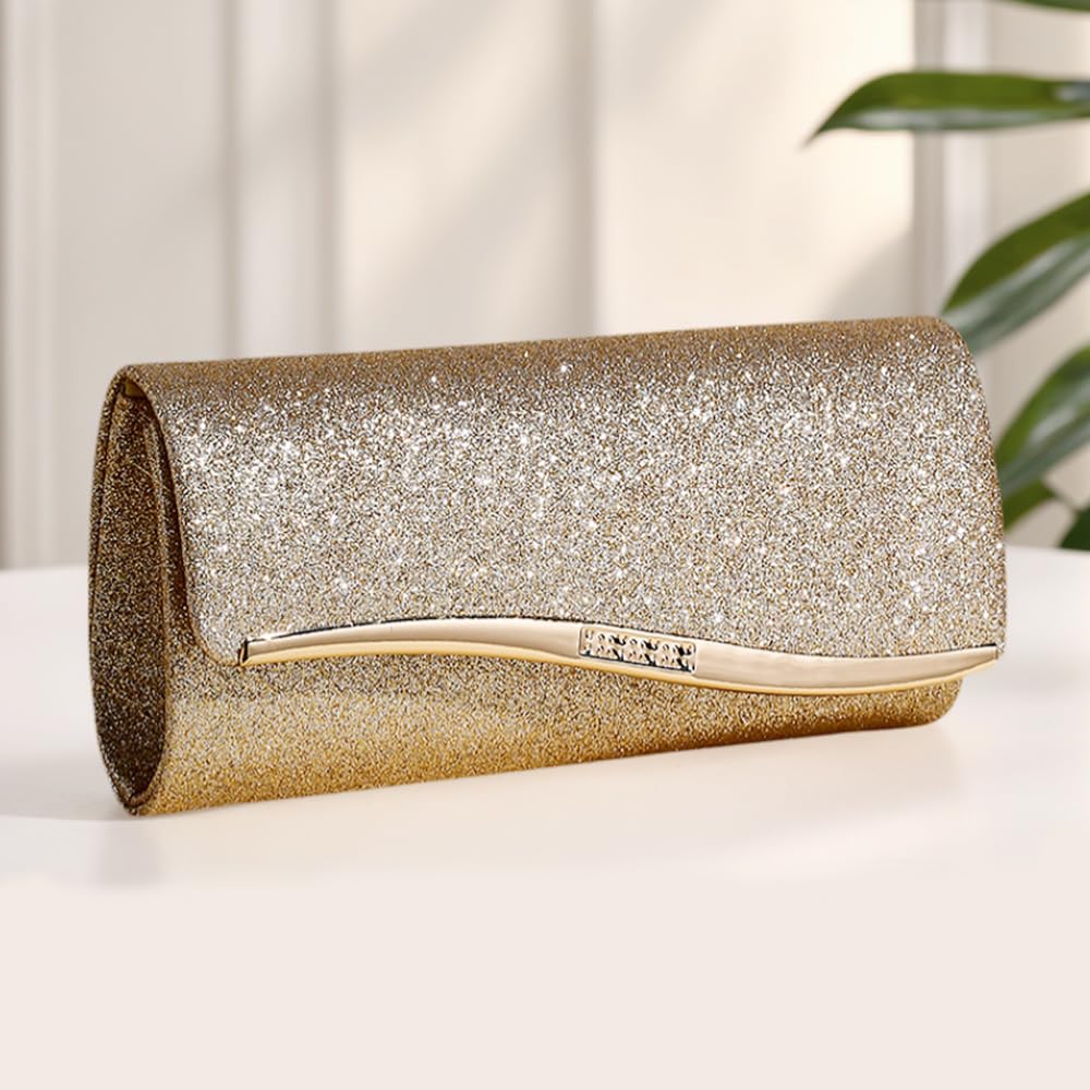 Pochette Donna Glitterato Elegante Busta Clutch Borse da Sera con Catena Staccabile per Eventi Festa Matrimonio(Oro)