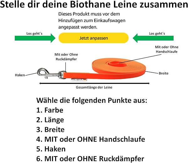 Hundeleine Biothane – Schleppleine, Übungsleine 1m bis 20m für kleine, mittlere und große Hunde – mit und ohne Handschlaufe, mit und ohne Ruckdämpfer - 2