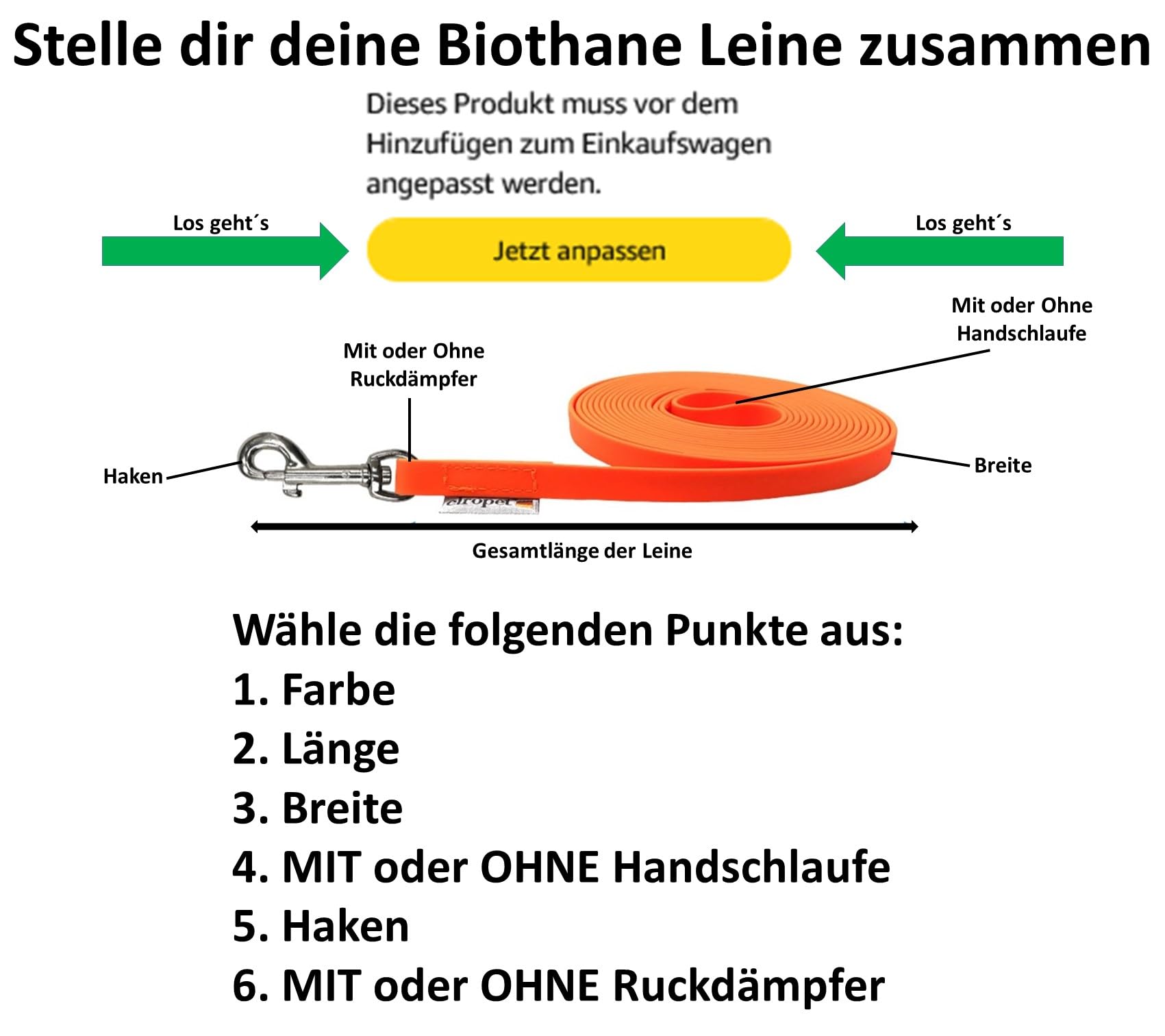 Hundeleine Biothane – Schleppleine, Übungsleine 1m bis 20m für kleine, mittlere und große Hunde – mit und ohne Handschlaufe, mit und ohne Ruckdämpfer - 3