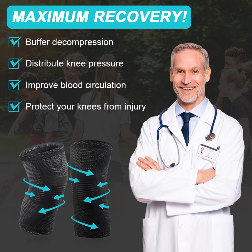 ACWOO Ginocchiera Ortopedica, 2 Pezzi Tutore Ginocchio per Uomo e Donne, Fascia a Compressione, Ginocchiera Sportiva Supporto per Artrite, Corsa, Dolore alle Articolazioni, Lesioni dei Legamenti (XL)