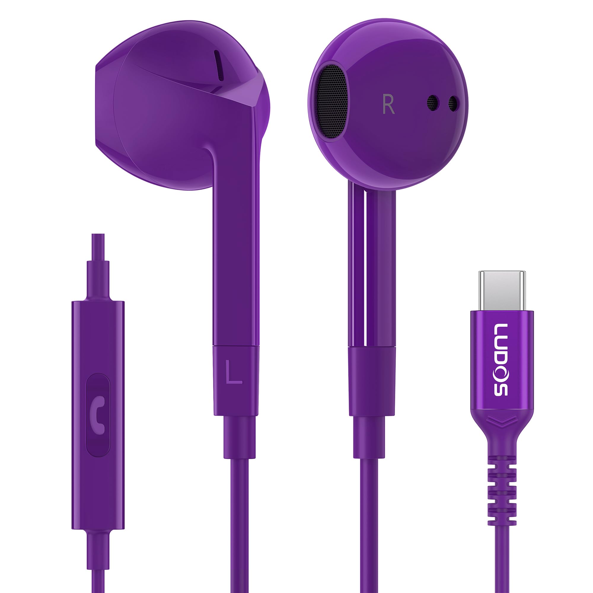 LUDOS FEROX Cuffie USB C, Garanzia 5 Anni, Auricolari USB C In-Ear per iPhone 16 15 Pro Max Plus iPad, Cuffie Type C con Microfono per Samsung Galaxy S24 S23 Ultra S22 S21 FE S20 3 4 A53 A54 - Viola